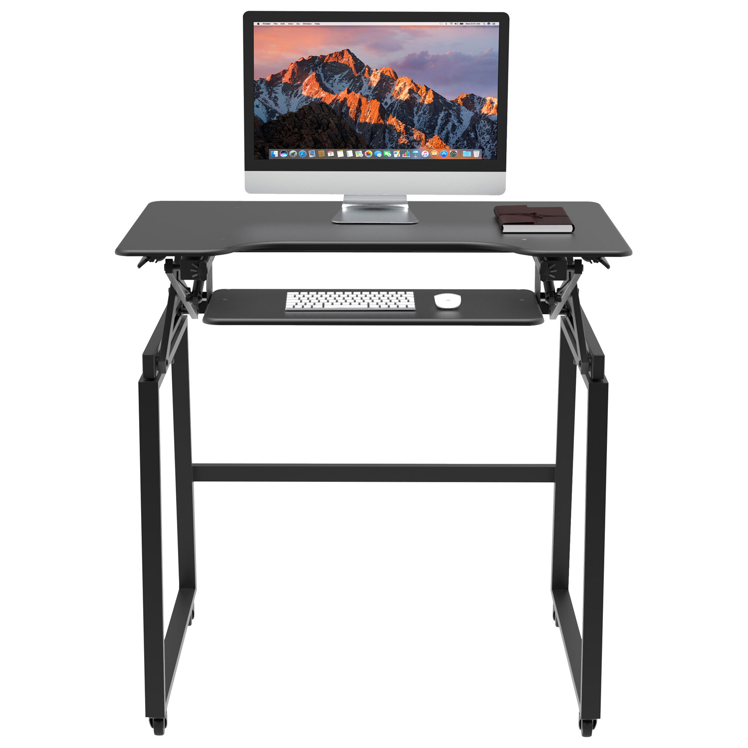 Rocelco 40"W Ergonomic Portable & Adjustable Stand Desk with Keyboard Tray - Black
