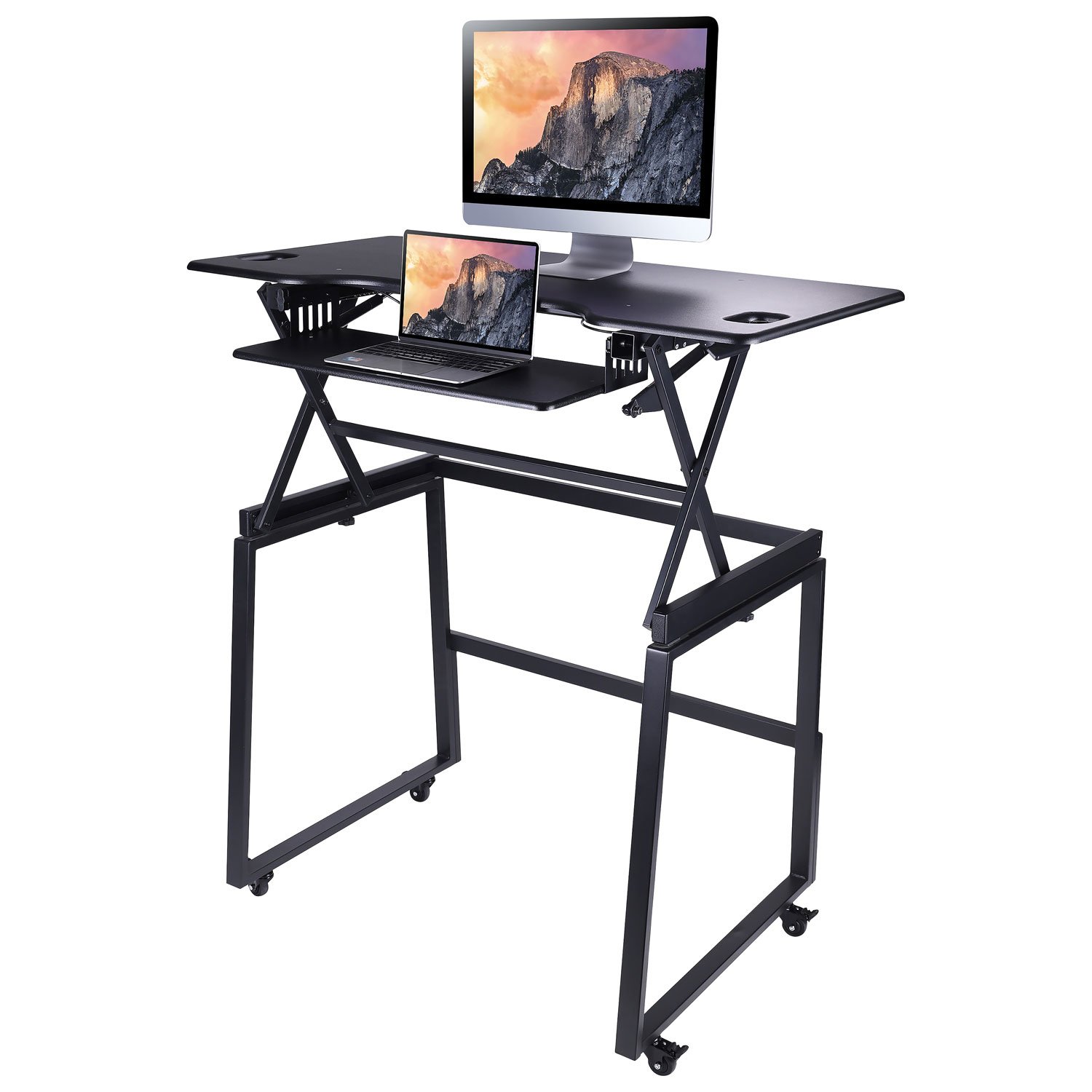 Bureau ergonomique à hauteur ajustable et portatif de 46 po de largeur de Rocelco avec plateau pour clavier - Noir