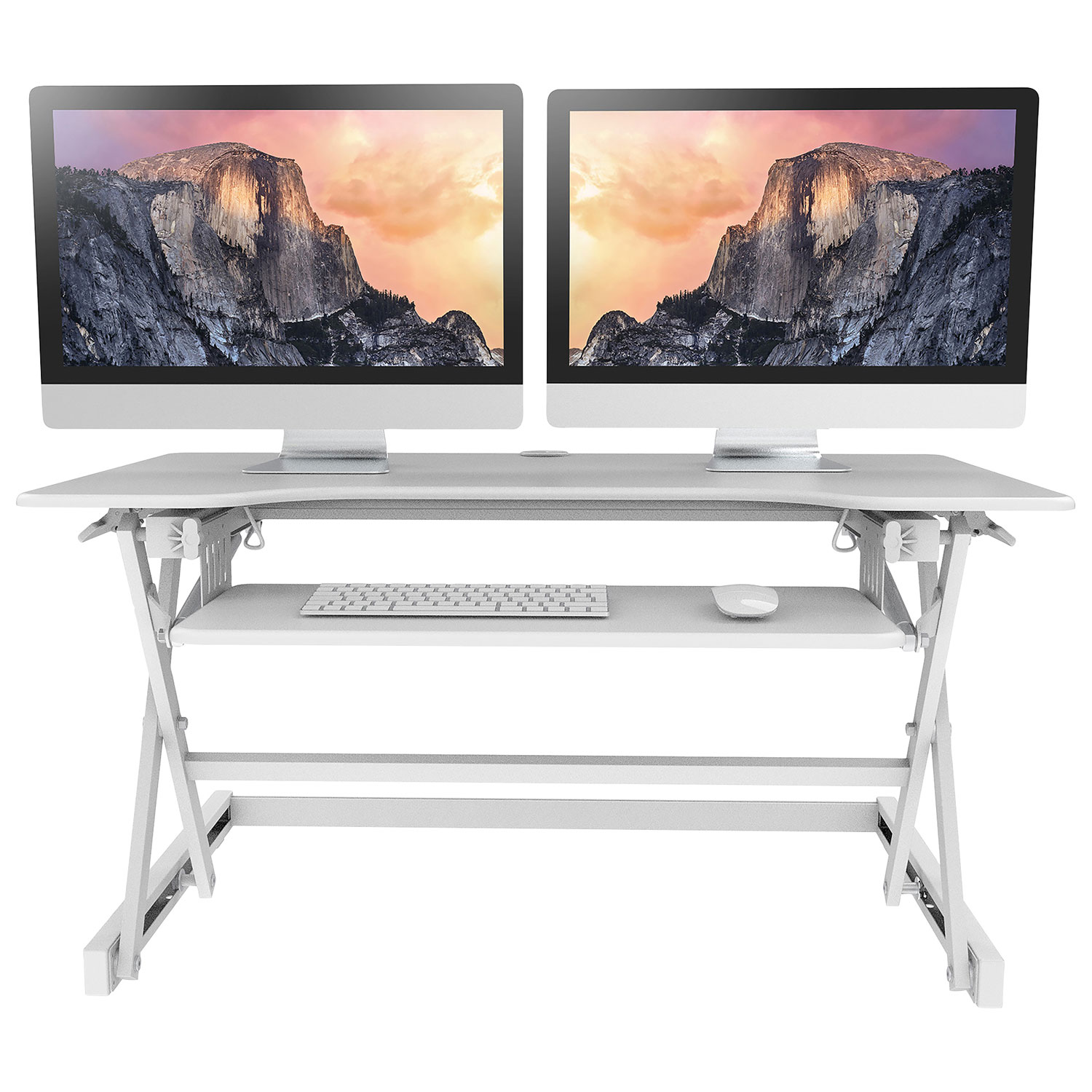 Rocelco 40"W Ergonomic Adjustable Desk Riser with Keyboard Tray - White