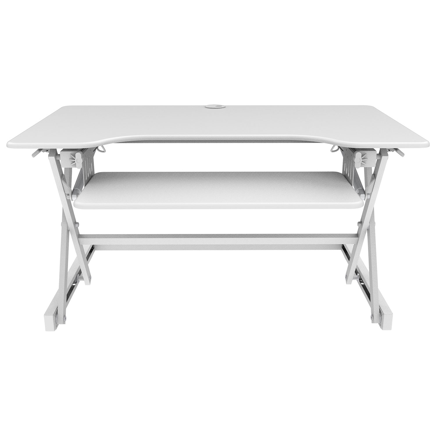 Rocelco 40"W Ergonomic Adjustable Desk Riser with Keyboard Tray - White