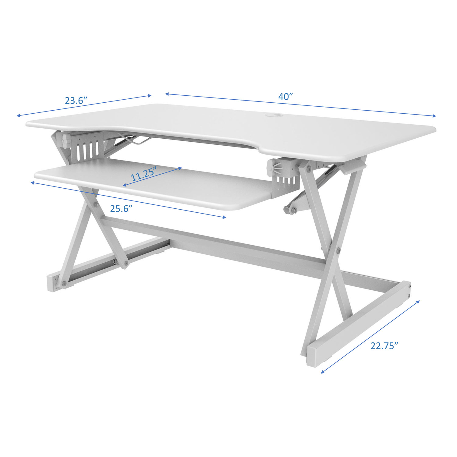 Rocelco 40"W Ergonomic Adjustable Desk Riser with Keyboard Tray - White