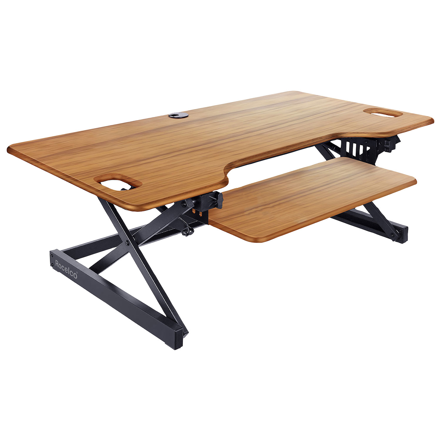 Rocelco 46"W Ergonomic Adjustable Desk Riser with Keyboard Tray - Brown