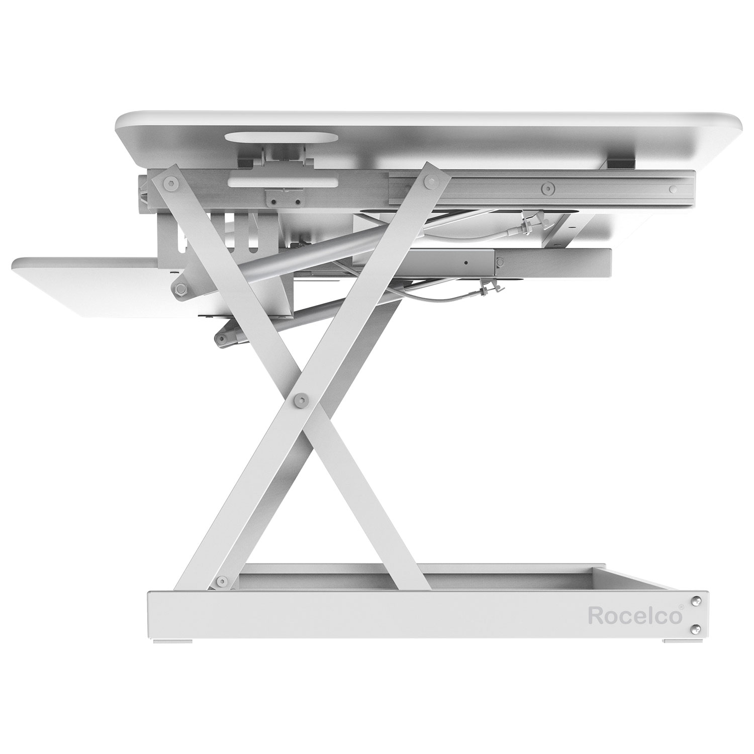 Rocelco 46"W Ergonomic Adjustable Desk Riser with Keyboard Tray - White