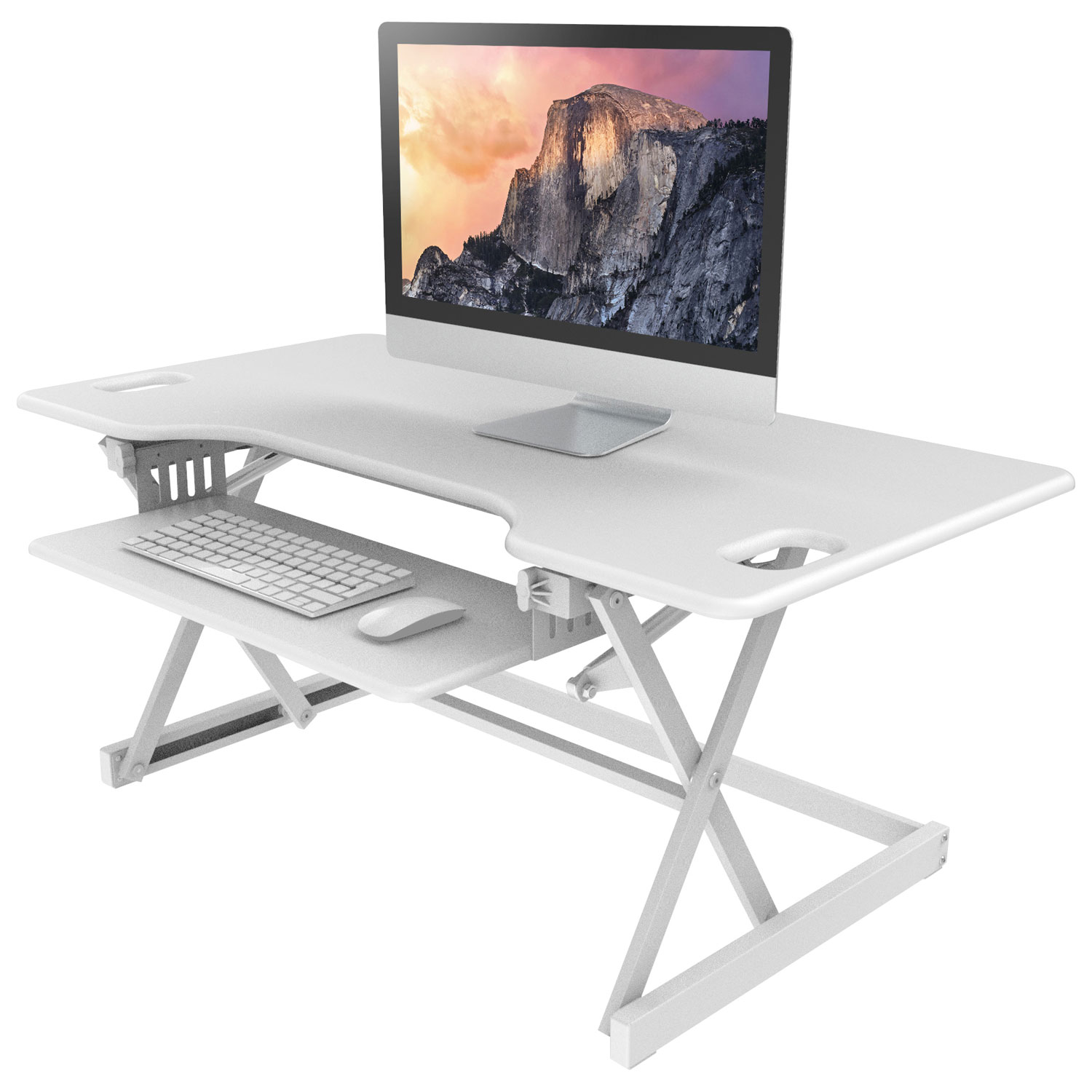 Rocelco 46"W Ergonomic Adjustable Desk Riser with Keyboard Tray - White