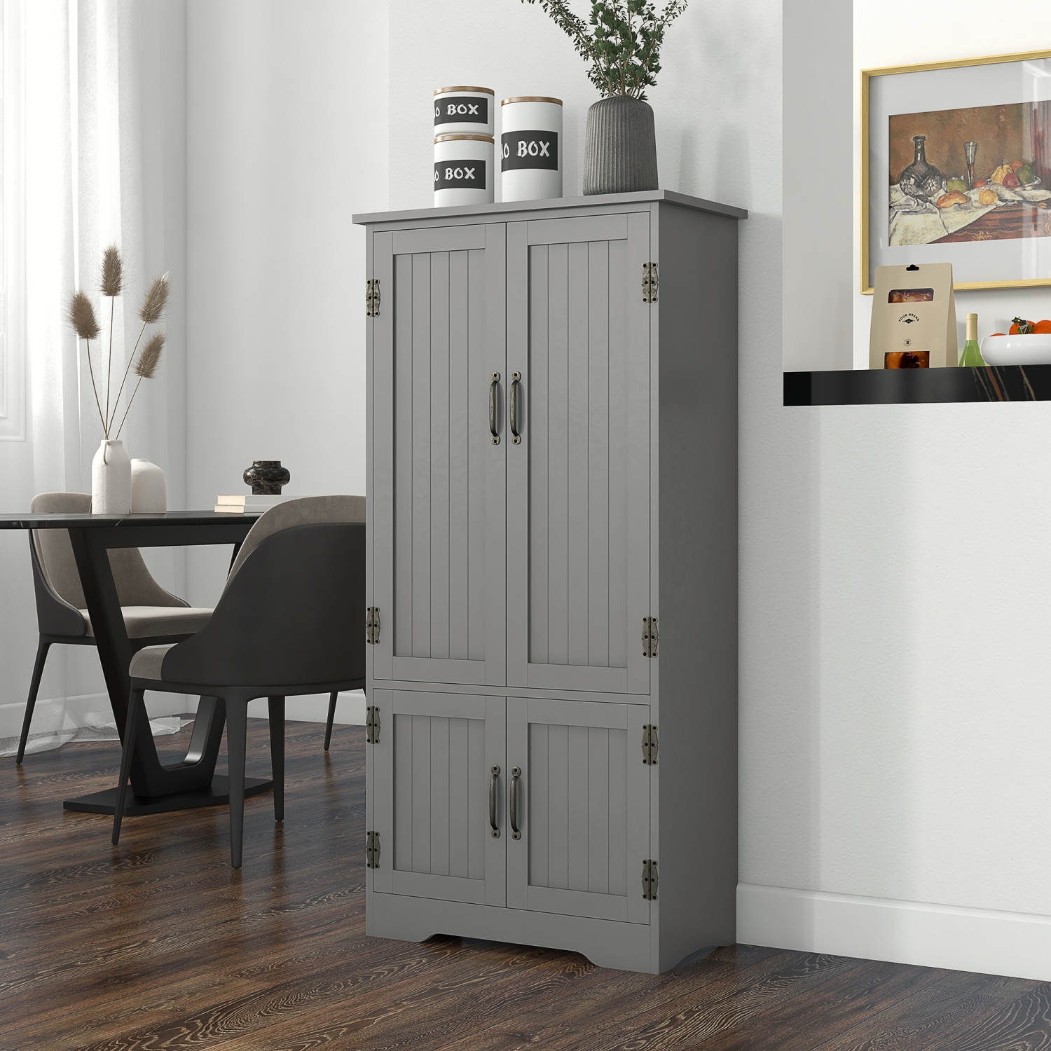 HOMCOM – Armoire garde-manger de 48 po, armoire de rangement de cuisine autonome avec tablettes et portes ajustables, gris