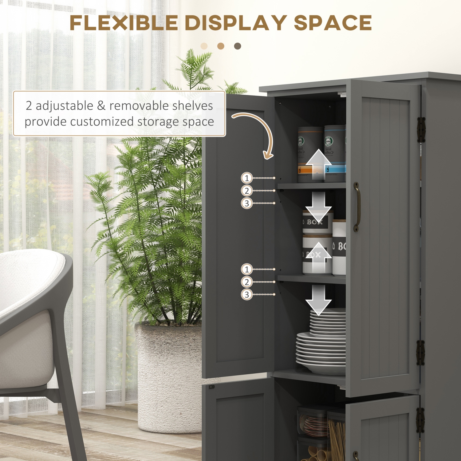 HOMCOM – Armoire garde-manger de 48 po, armoire de rangement de cuisine autonome avec tablettes et portes ajustables, gris
