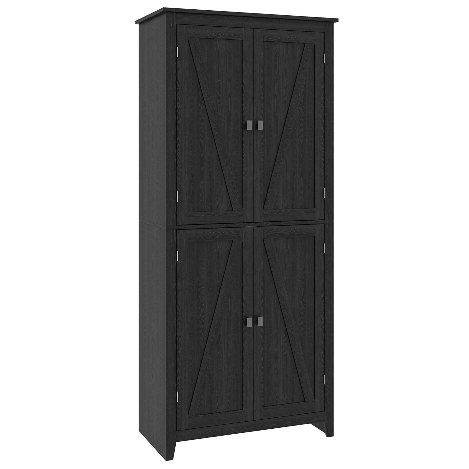 HOMCOM 72" Farmhouse Kitchen Pantry Cabinet, Buffet Storage Cabinet with 4 Barn Doors and Adjustable Shelves, Black