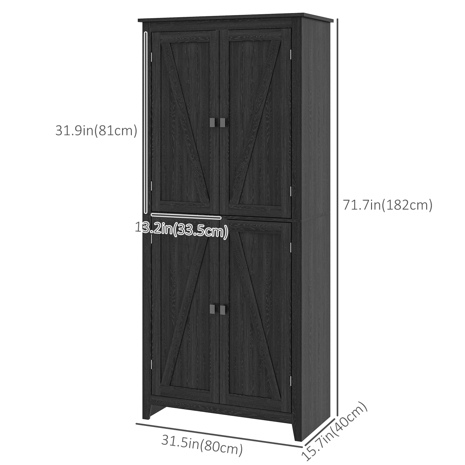 HOMCOM 72" Farmhouse Kitchen Pantry Cabinet, Buffet Storage Cabinet with 4 Barn Doors and Adjustable Shelves, Black