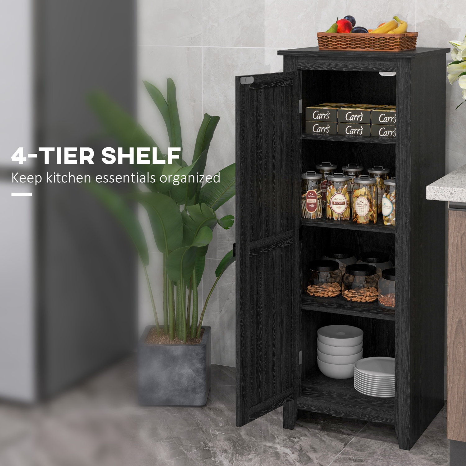 HOMCOM 48" Kitchen Pantry Cabinet, Freestanding Farmhouse Kitchen Storage Cabinet with Barn Door and Adjustable Shelves, Black