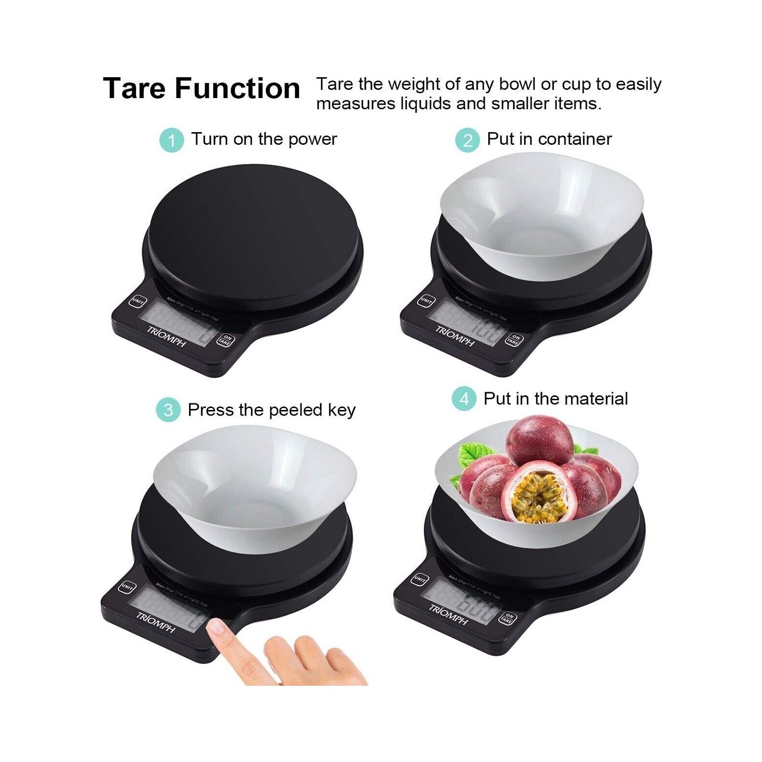 Triomph 11lbs Capacity Multifunctional Petite Kitchen Scale - Black