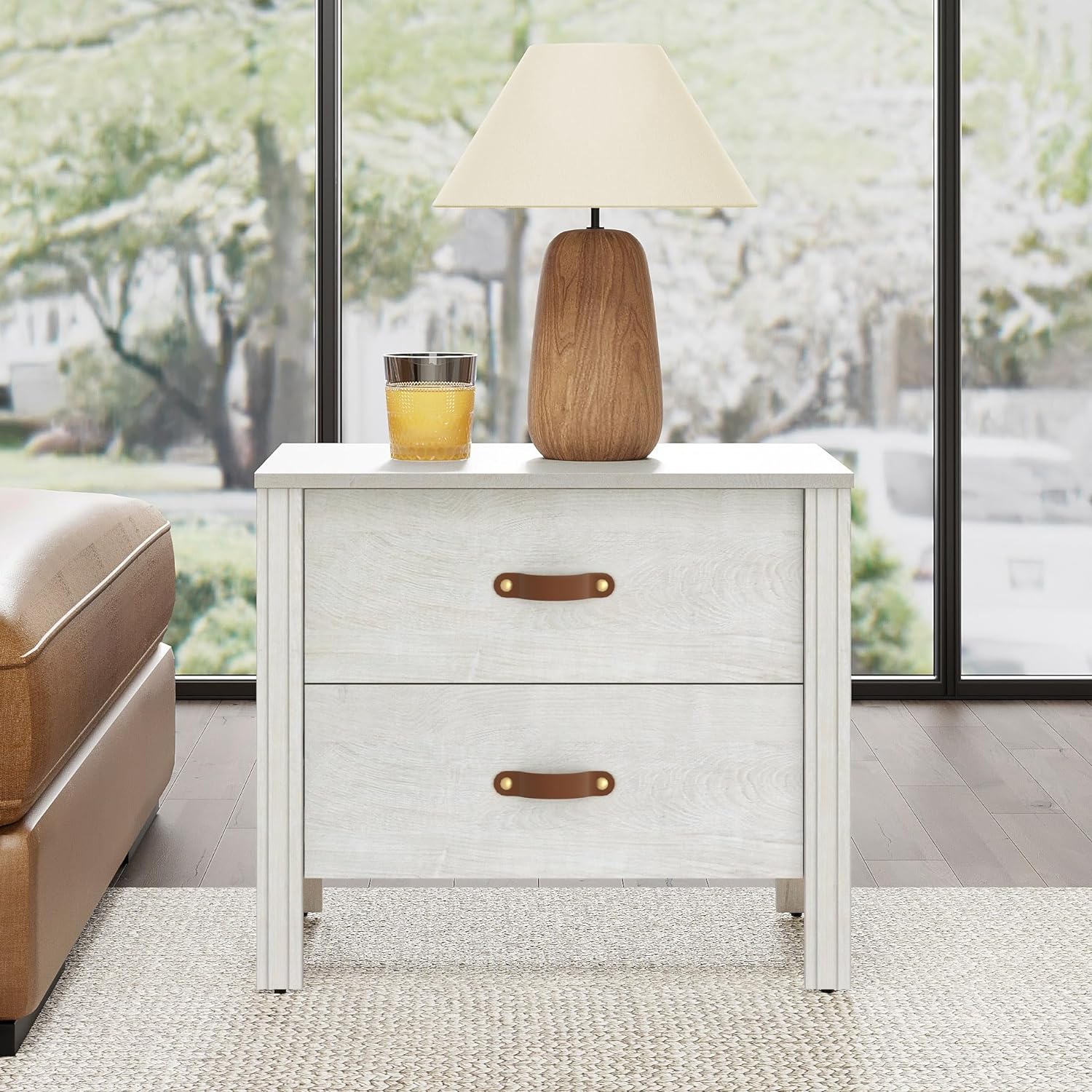 WAMPAT End Table for Bedroom,Side Table Small Wood Nightstand with 2 Drawers for Living Room,Office,White