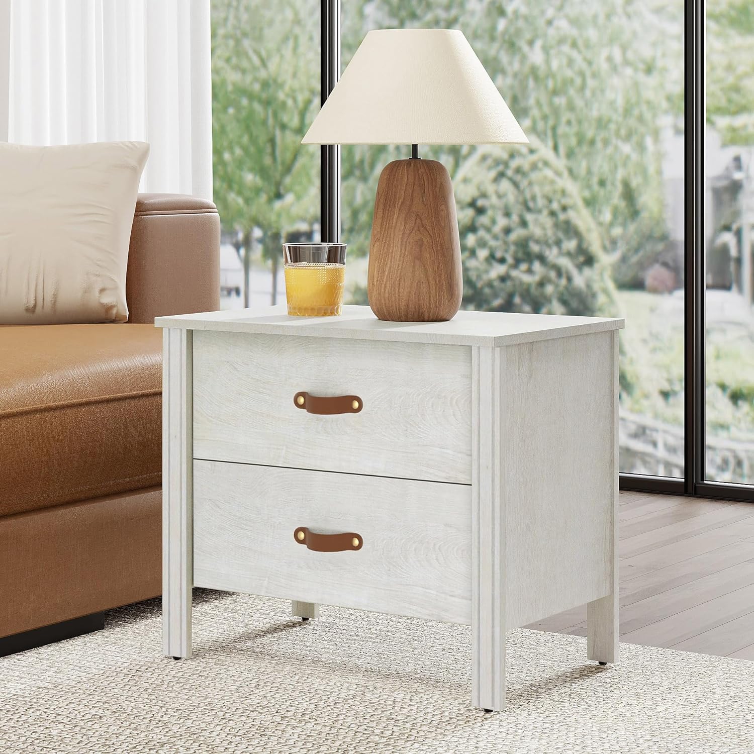 WAMPAT End Table for Bedroom,Side Table Small Wood Nightstand with 2 Drawers for Living Room,Office,White