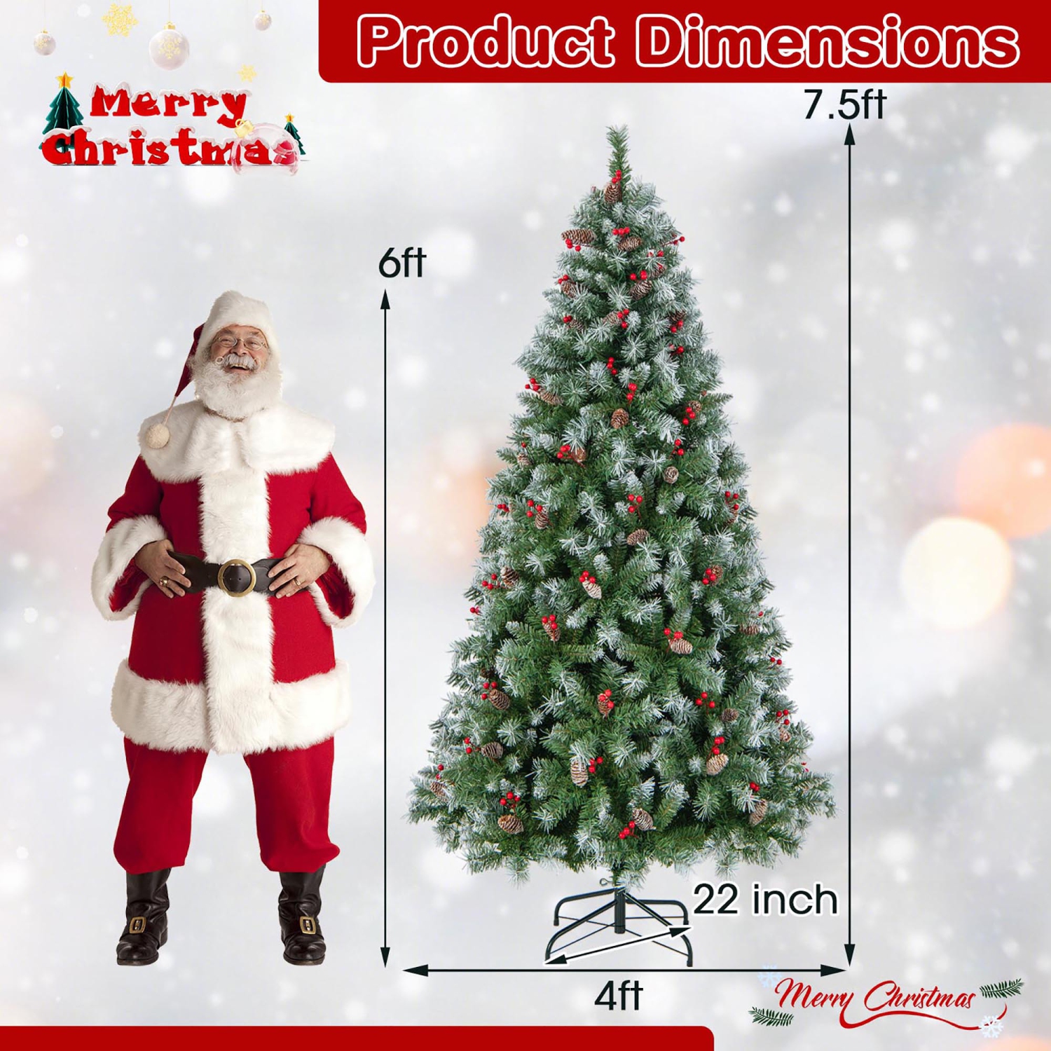 Gymax 7.5 FT Pre-Lit Christmas Tree Artificial Hinged Christmas Tree w/ 560 Warm-White LED Lights