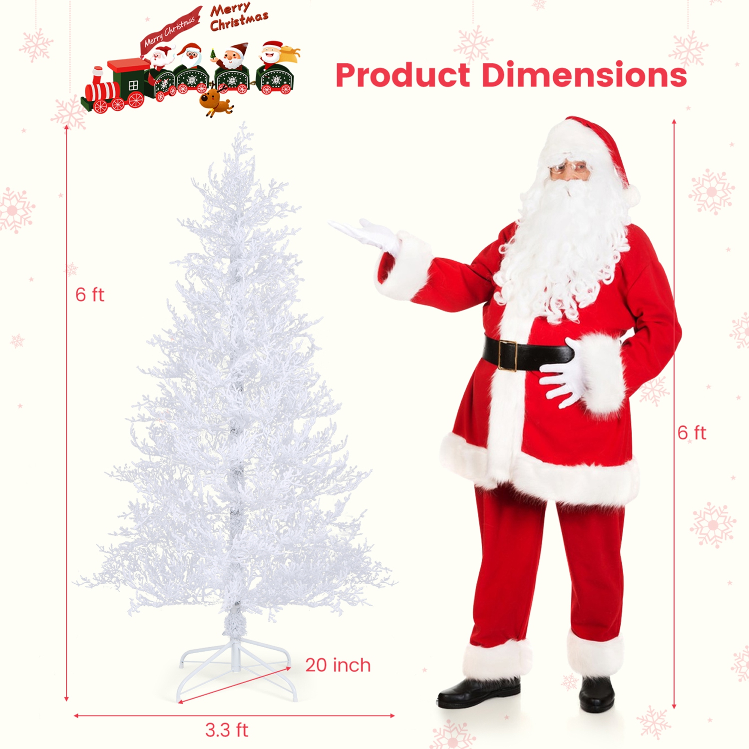 Gymax 6 FT Pre-Lit Artificial Christmas Tree White Hinged Xmas Tree w/ 383 Snow-Flocked Tips