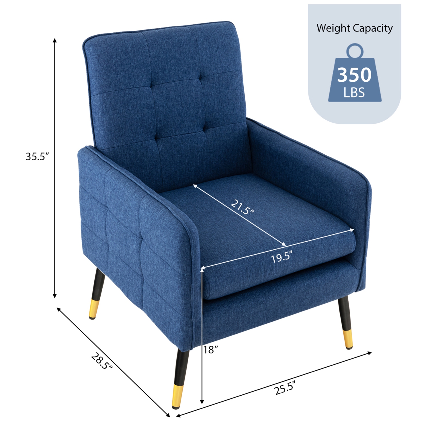 Gymax 2 Pieces Accent Chair Upholstered Armchair w/ Tufted Back & Metal Legs