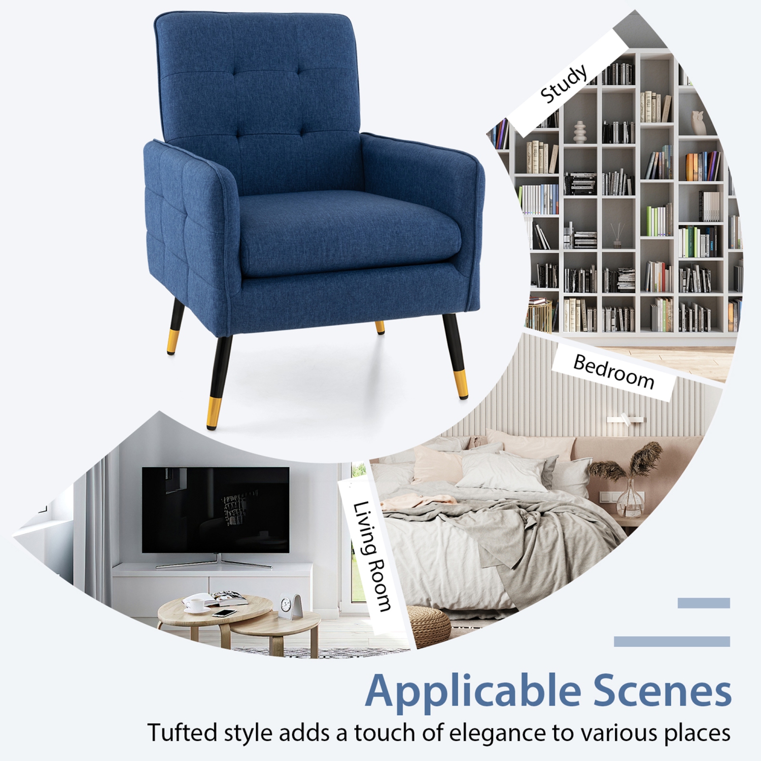 Gymax 2 Pieces Accent Chair Upholstered Armchair w/ Tufted Back & Metal Legs