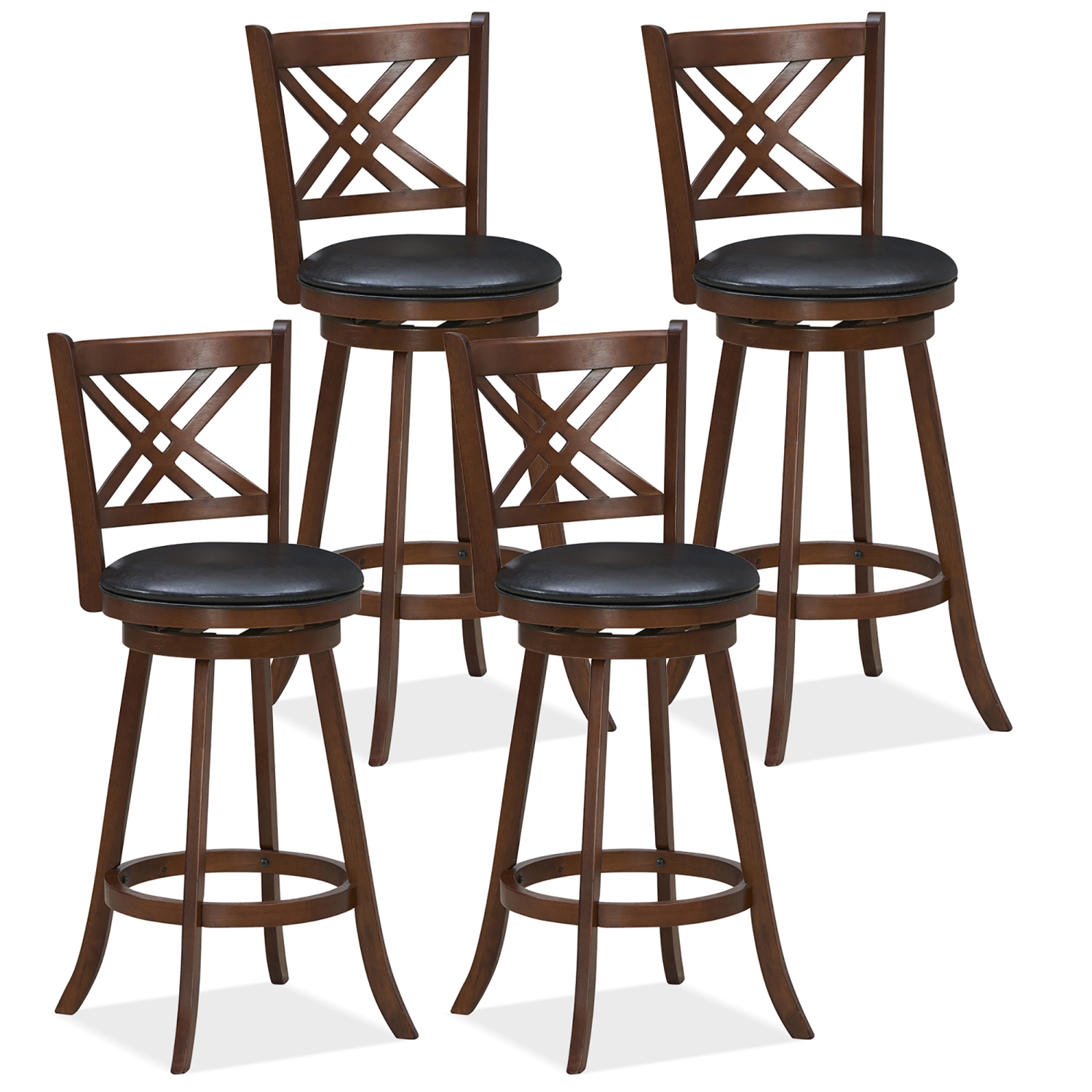 Gymax 360° Swivel Barstools Set of 4 29'' Bar Height Bar Chairs with Back & Footrest