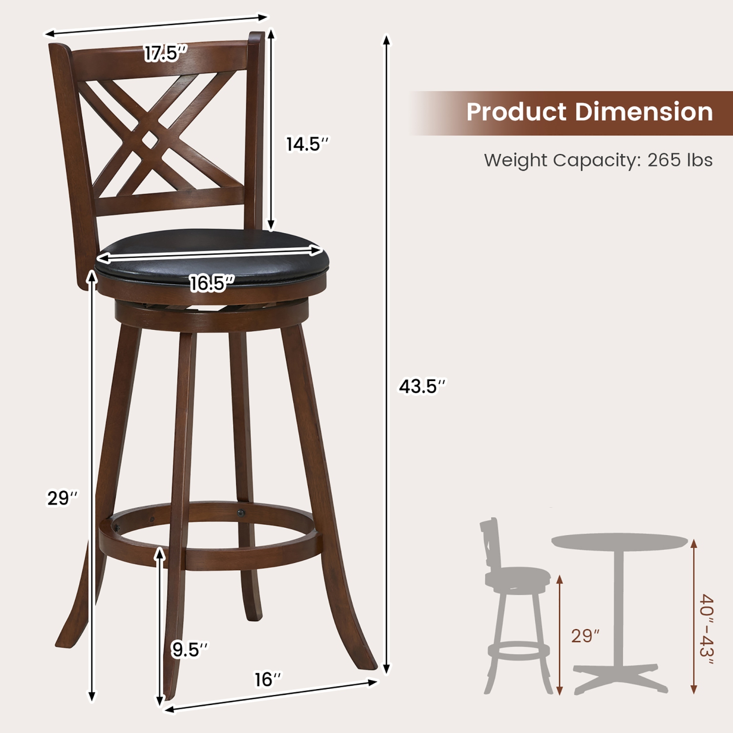 Gymax 360° Swivel Barstools Set of 4 29'' Bar Height Bar Chairs with Back & Footrest