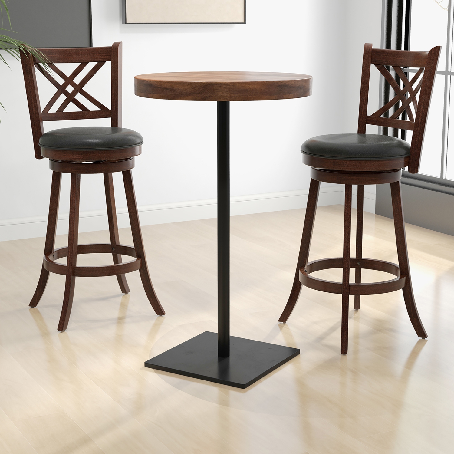 Gymax 360° Swivel Barstools Set of 4 29'' Bar Height Bar Chairs with Back & Footrest