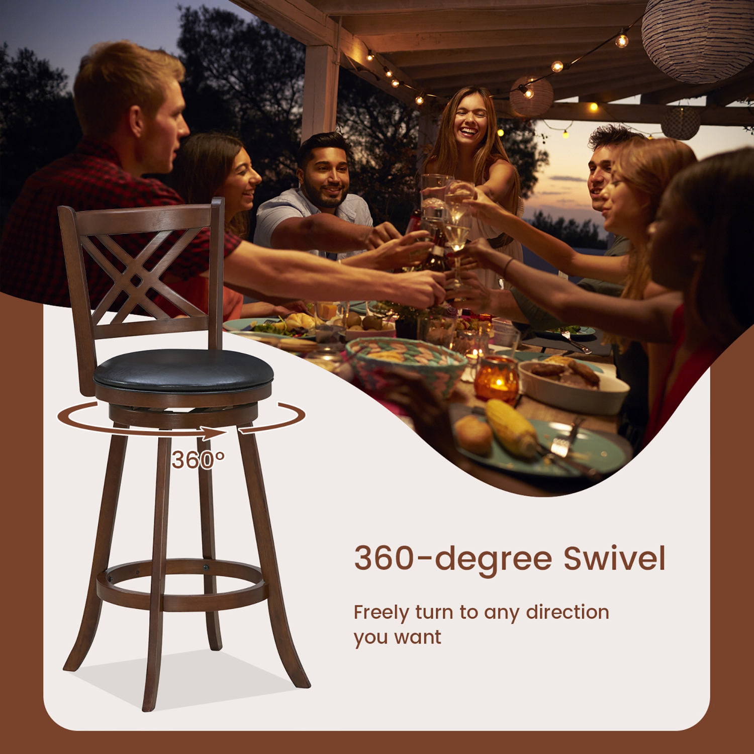 Gymax 360° Swivel Barstools Set of 4 29'' Bar Height Bar Chairs with Back & Footrest