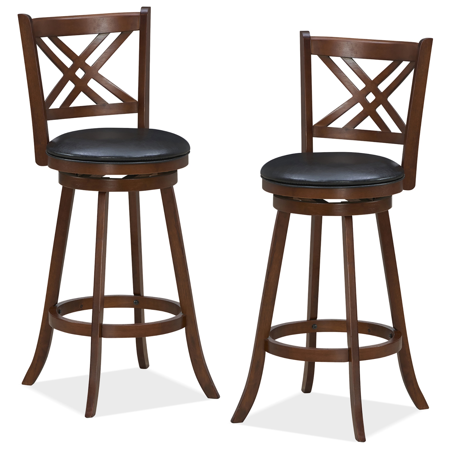 Gymax 360° Swivel Barstools Set of 4 29'' Bar Height Bar Chairs with Back & Footrest