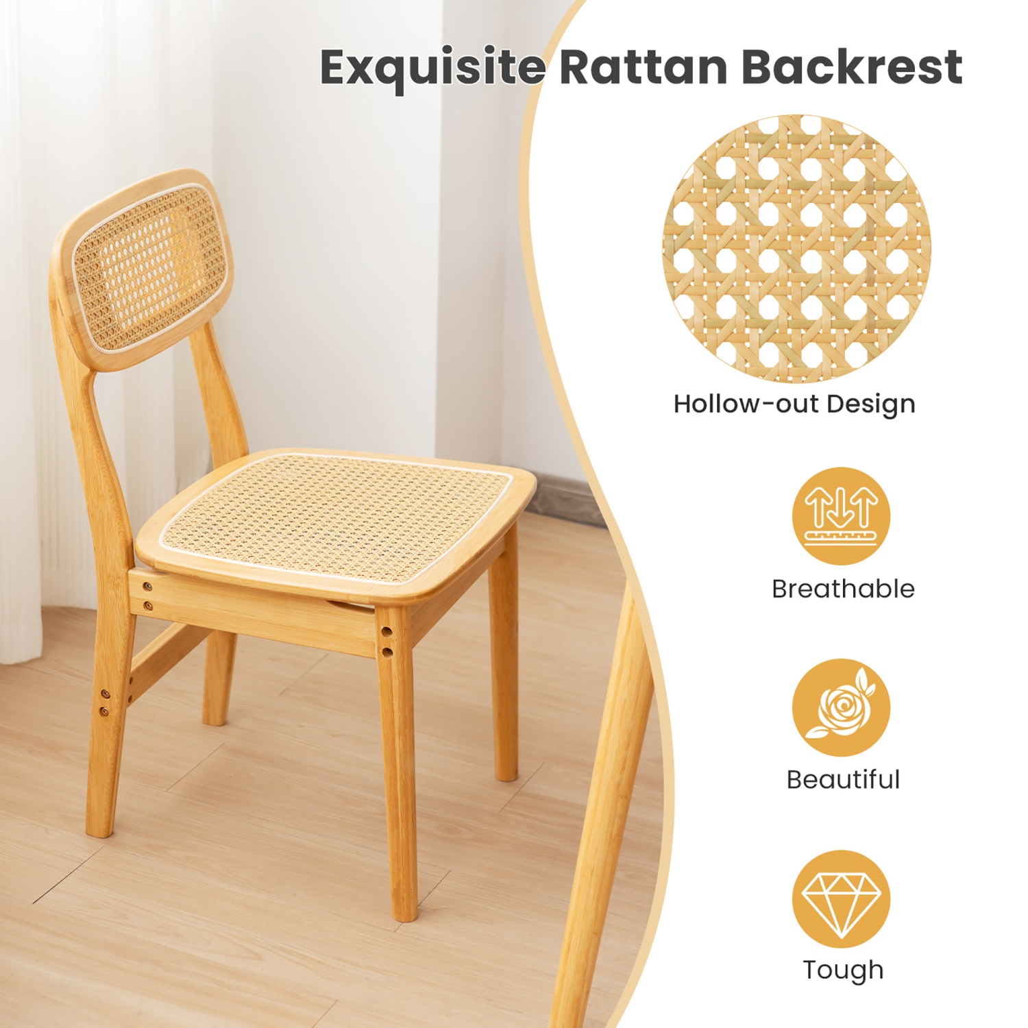 Gymax Rattan Dining Chairs Set of 2 Kitchen Dining Chairs w/ Simulated Rattan Backrest