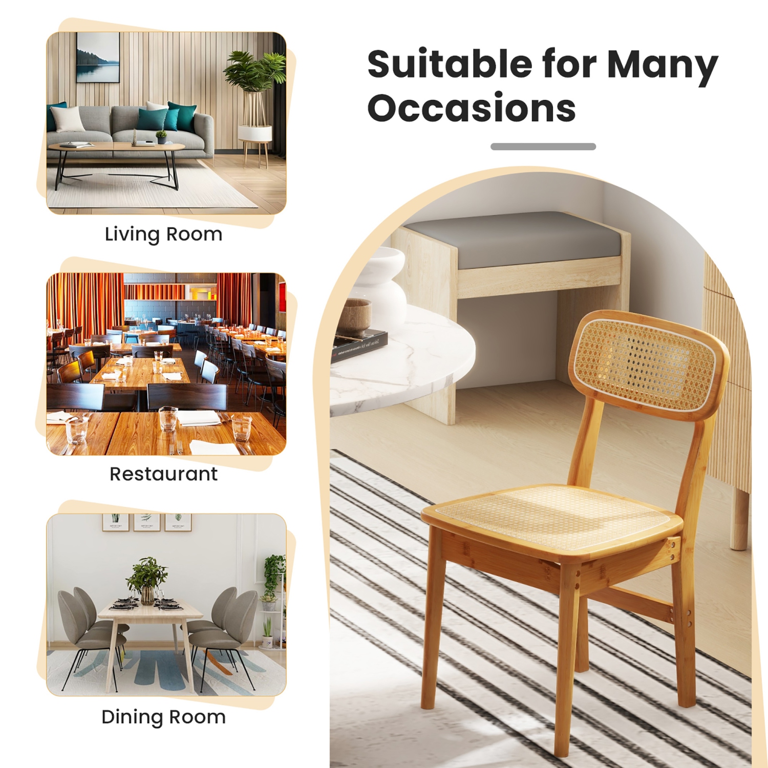 Gymax Rattan Dining Chairs Set of 2 Kitchen Dining Chairs w/ Simulated Rattan Backrest