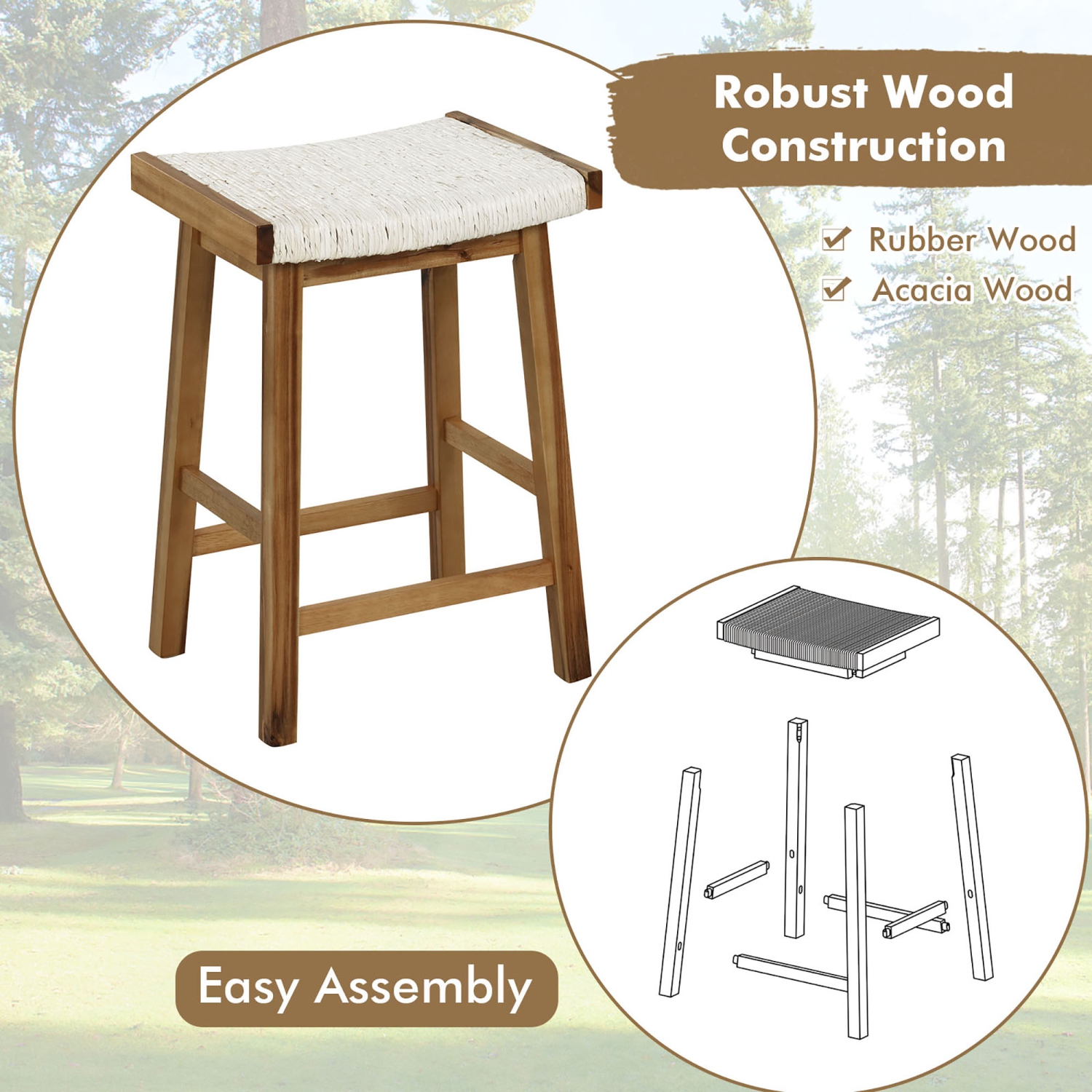 Gymax Set of 4 Saddle Bar Stools 25.5'' Counter Height Dining Stools w/ Seaweed Woven Seat