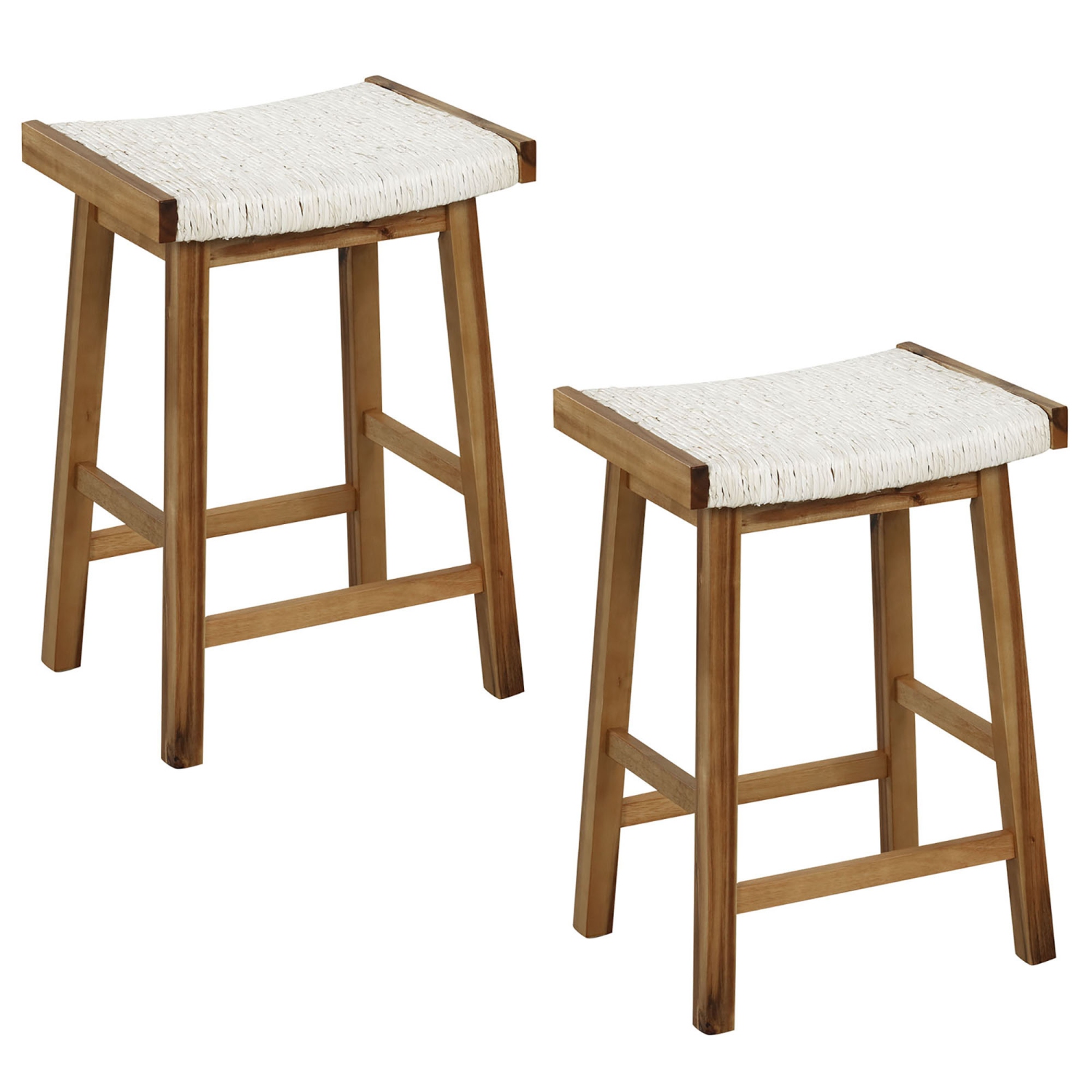 Gymax Set of 4 Saddle Bar Stools 25.5'' Counter Height Dining Stools w/ Seaweed Woven Seat