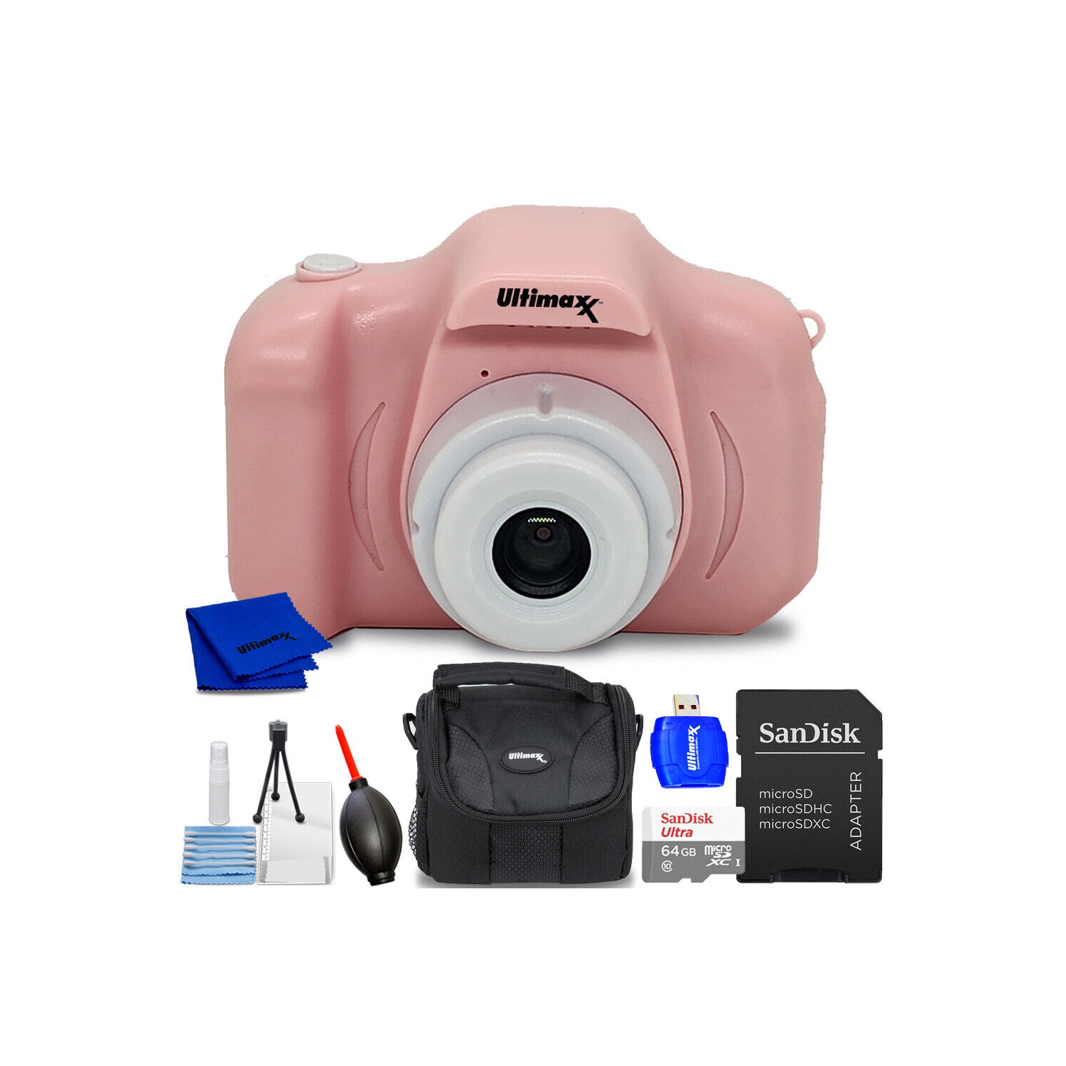 Ultimaxx Digital Video Recorder Camera (Pink) Kids Teens ages 8-12 Beginners with Games 32GB Micro SD Holiday Christmas Gift Bundle