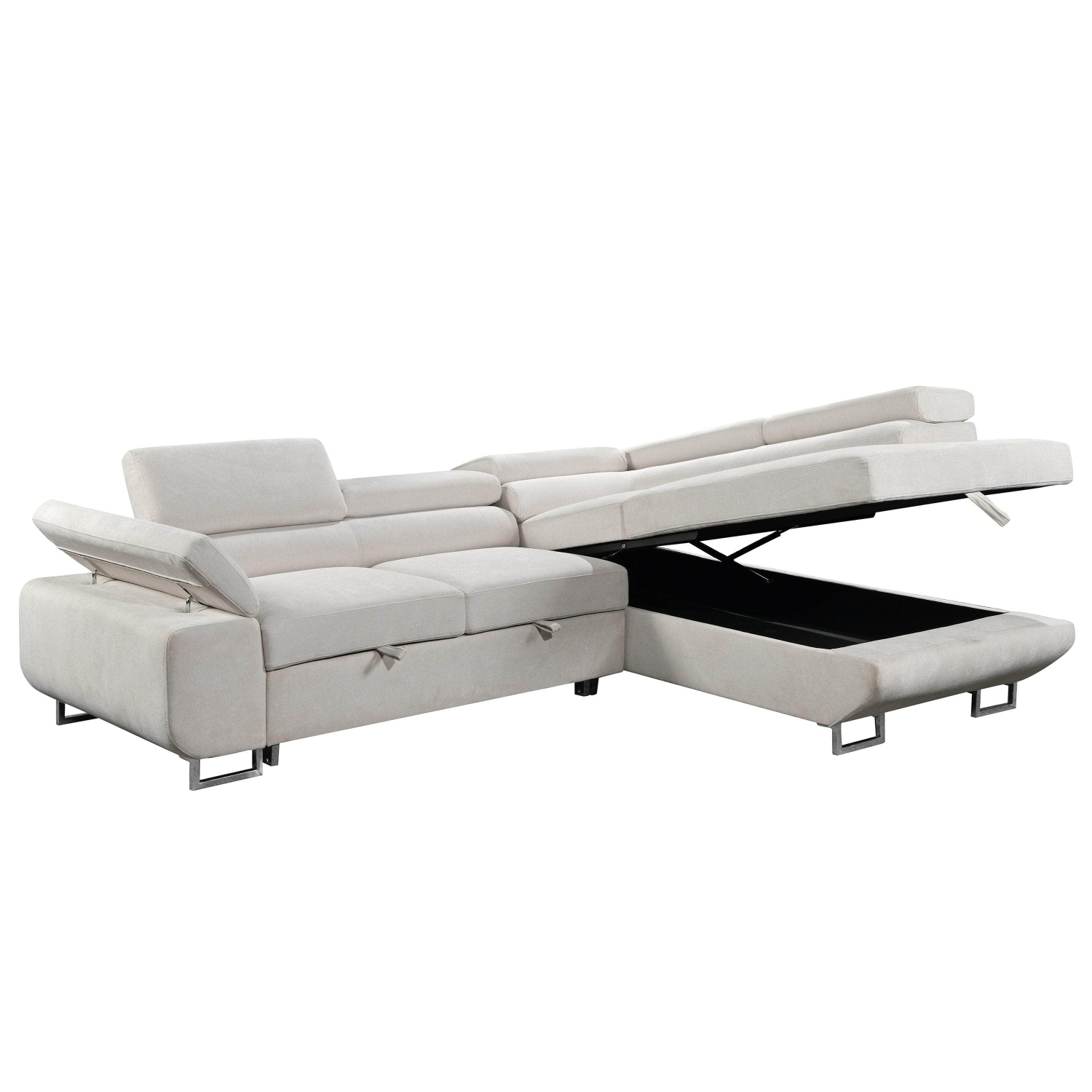 Urban Cali Hollywood Sleeper Sectional Sofa Bed with Adjustable Headrests and Right Storage Chaise in Ulani Cream