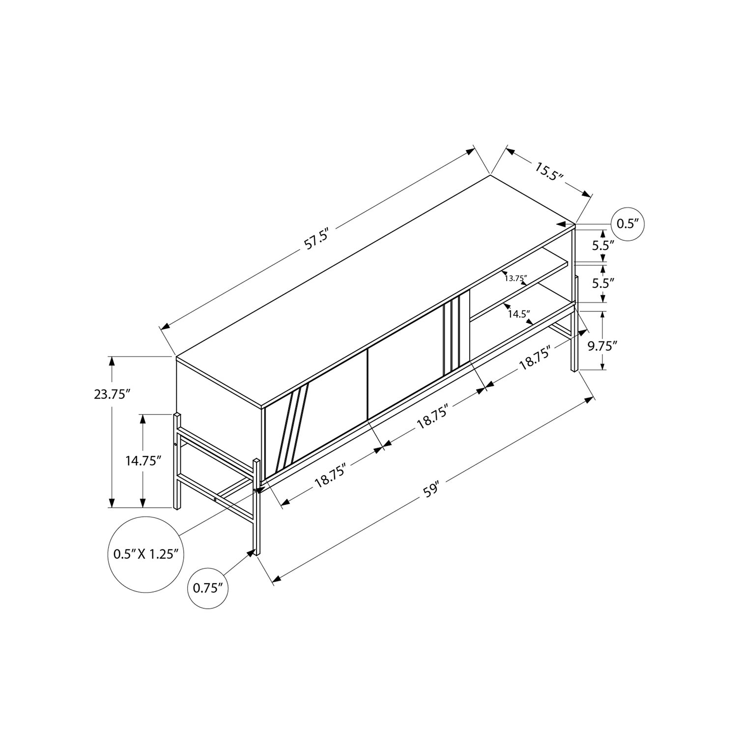 Monarch Specialties I 2738 - Tv Stand, 60 Inch, Console, Media Entertainment Center, Storage Cabinet, Living Room, Bedroom, White Laminate, Black