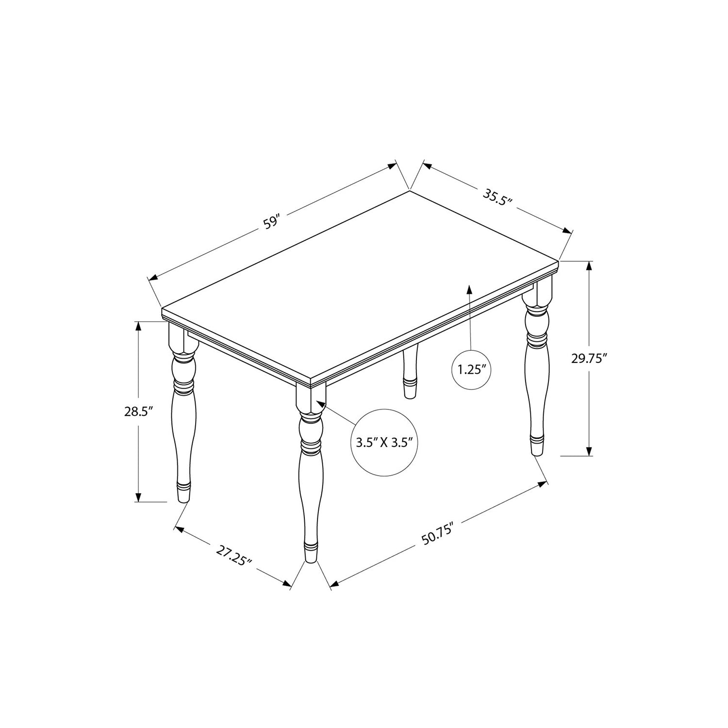Monarch Specialties I 1390 - Dining Table, 60" Rectangular, Veneer Top, Solid Wood Legs, Dining Room, Kitchen, Antique Grey Veneer, Wood Legs,