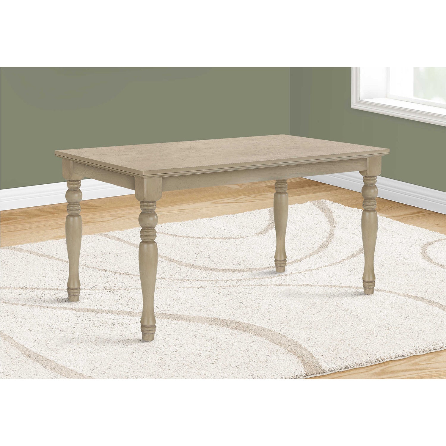 Monarch Specialties I 1390 - Dining Table, 60" Rectangular, Veneer Top, Solid Wood Legs, Dining Room, Kitchen, Antique Grey Veneer, Wood Legs,