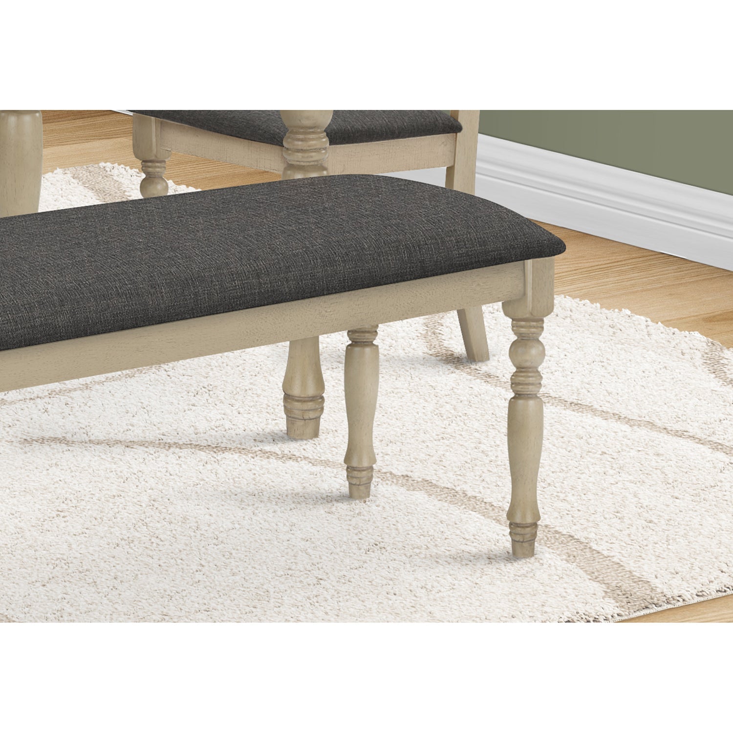 Monarch Specialties I 1393 - Bench, 48" Rectangular, Upholstered, Wood, Entryway, Dining Room, Kitchen, Antique Grey, Grey Fabric, Grey Solid Wood,