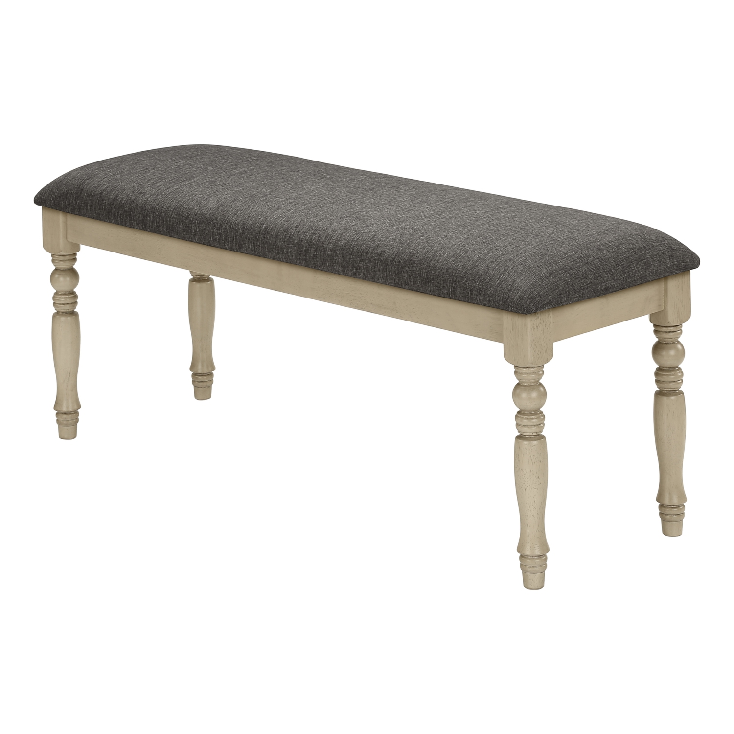 Monarch Specialties I 1393 - Bench, 48" Rectangular, Upholstered, Wood, Entryway, Dining Room, Kitchen, Antique Grey, Grey Fabric, Grey Solid Wood,