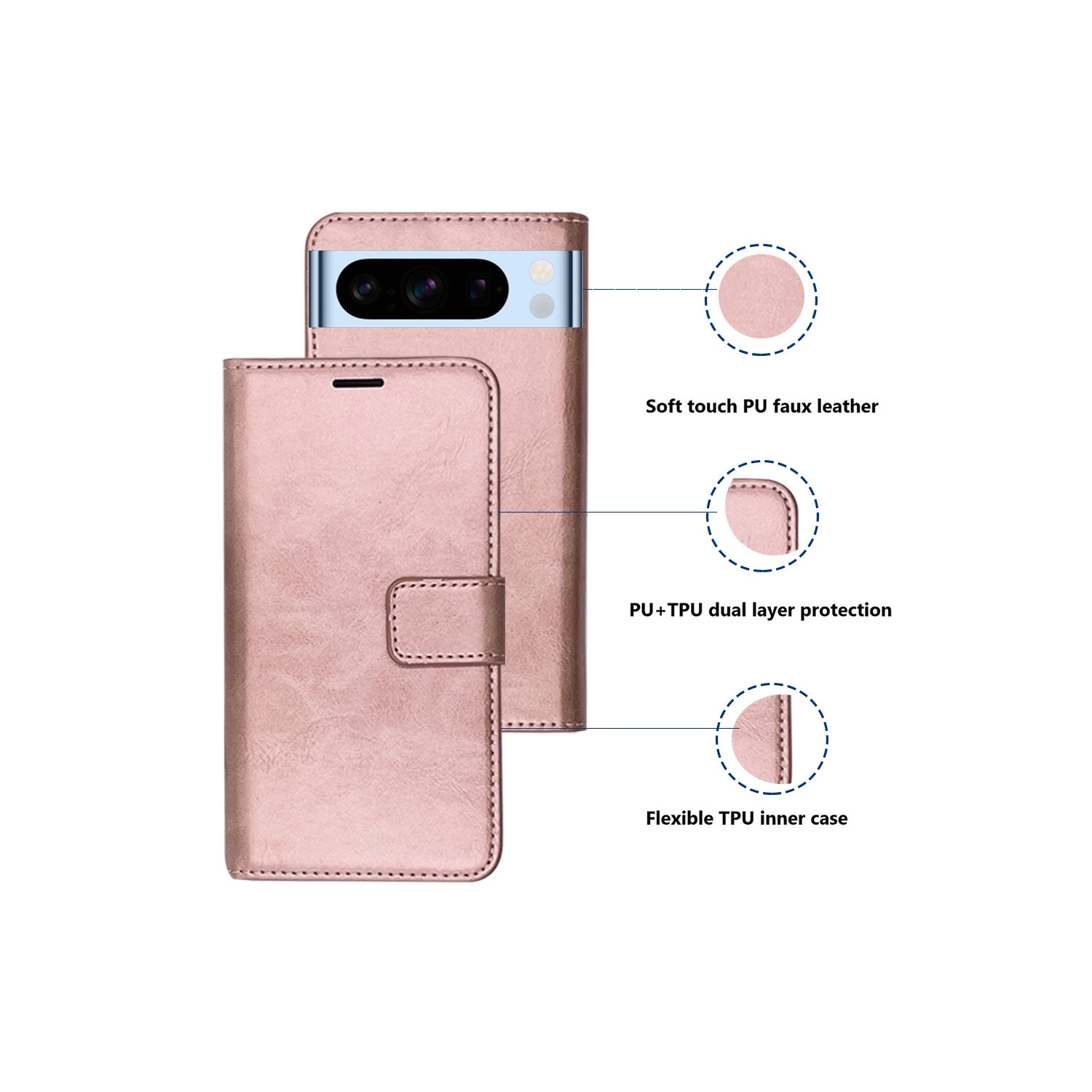 Étui-portefeuille magnétique XCRS, pochette en cuir de polyuréthane avec fente pour carte et support pour Google Pixel 8 Pro 2023