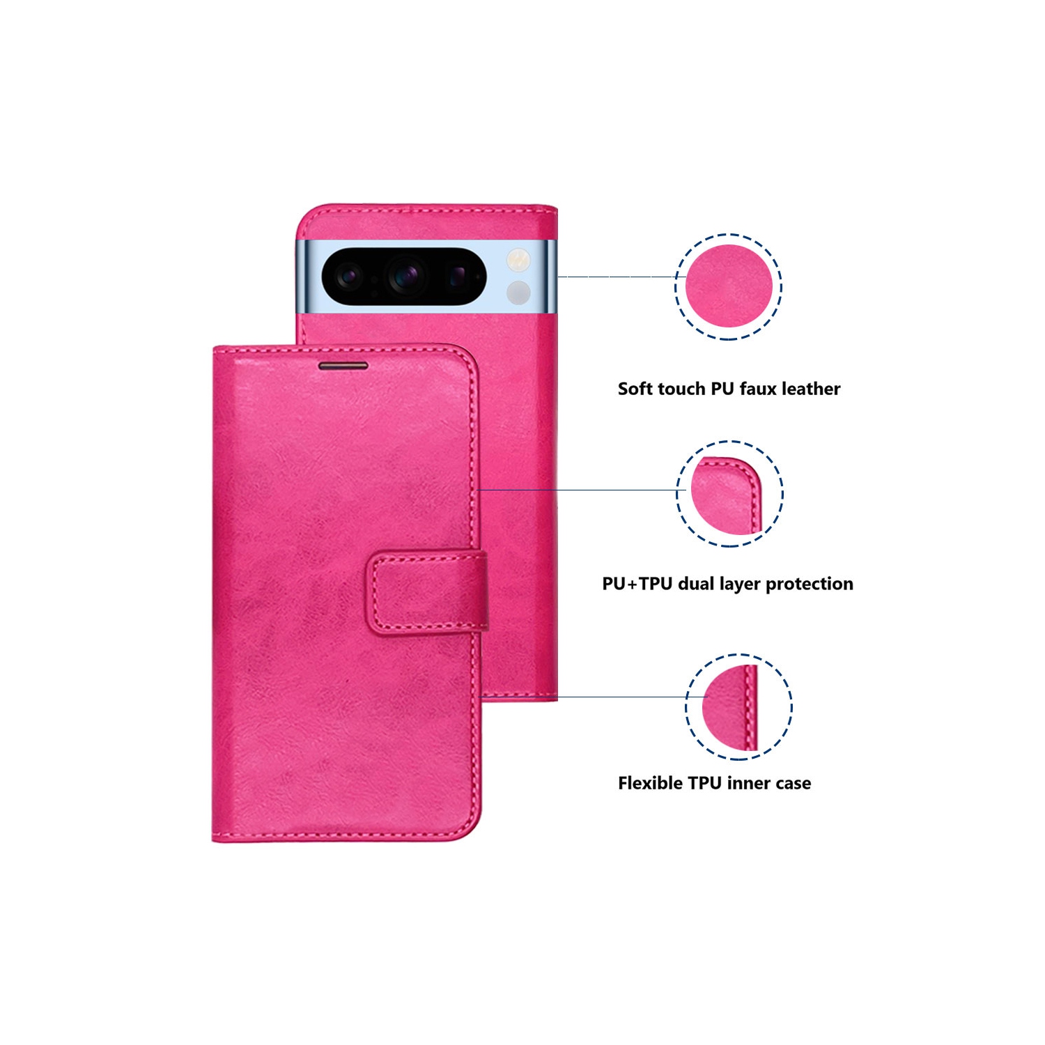 Étui-portefeuille magnétique XCRS, pochette en cuir de polyuréthane avec fente pour carte et support pour Google Pixel 8 Pro 2023