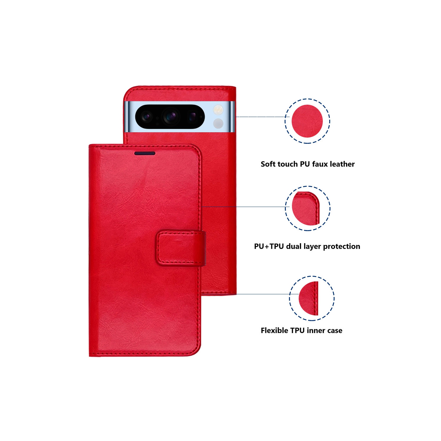 Étui-portefeuille magnétique XCRS, pochette en cuir de polyuréthane avec fente pour carte et support pour Google Pixel 8 Pro 2023