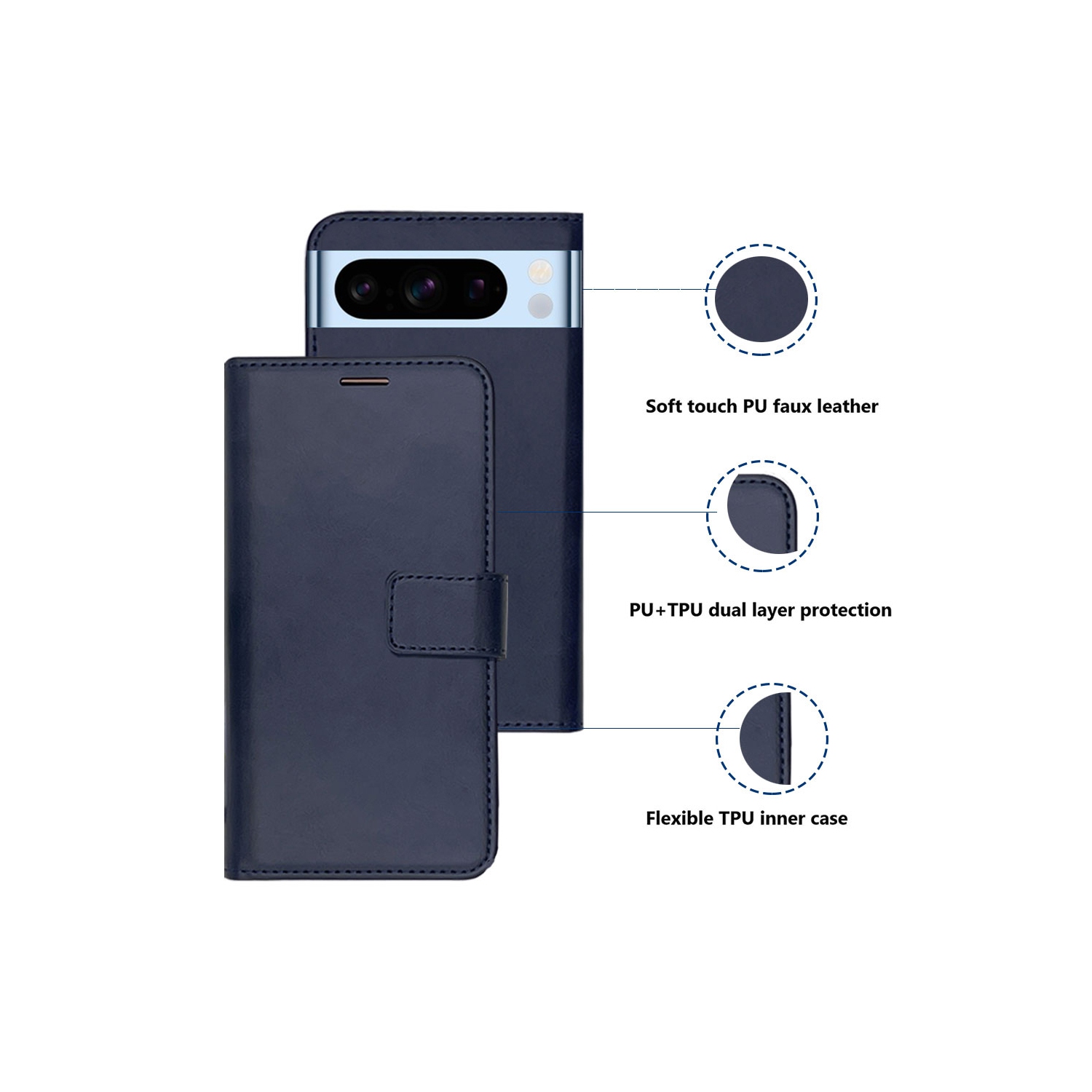 Étui-portefeuille magnétique XCRS, pochette en cuir de polyuréthane avec fente pour carte et support pour Google Pixel 8 Pro 2023