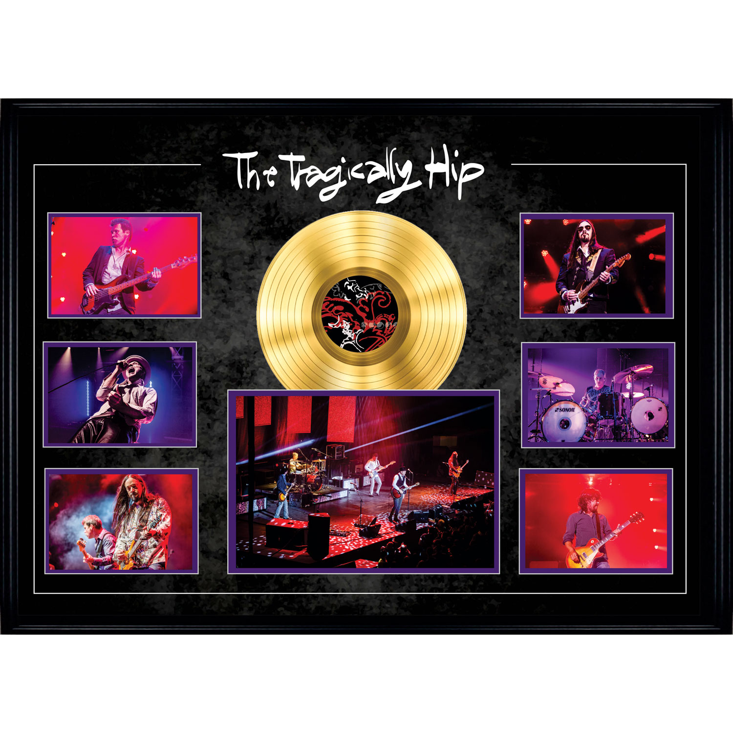 Oeuvre encadrée The Tragically Hip: Oeuvre encadrée avec collage de concerts et disque Or de Frameworth