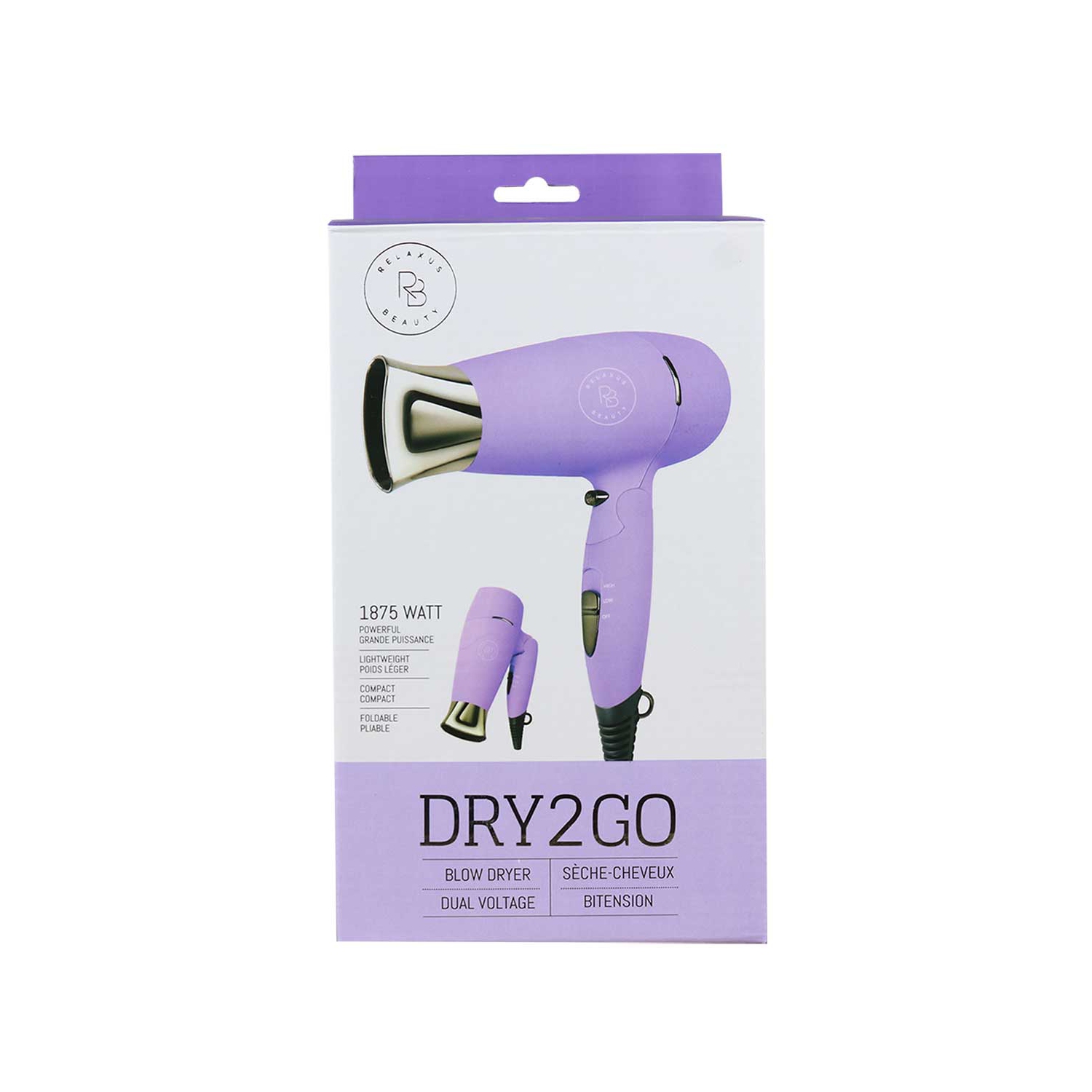 Séchoir à cheveux de voyage Ultra Violet Dry2Go de Relaxus 1875W