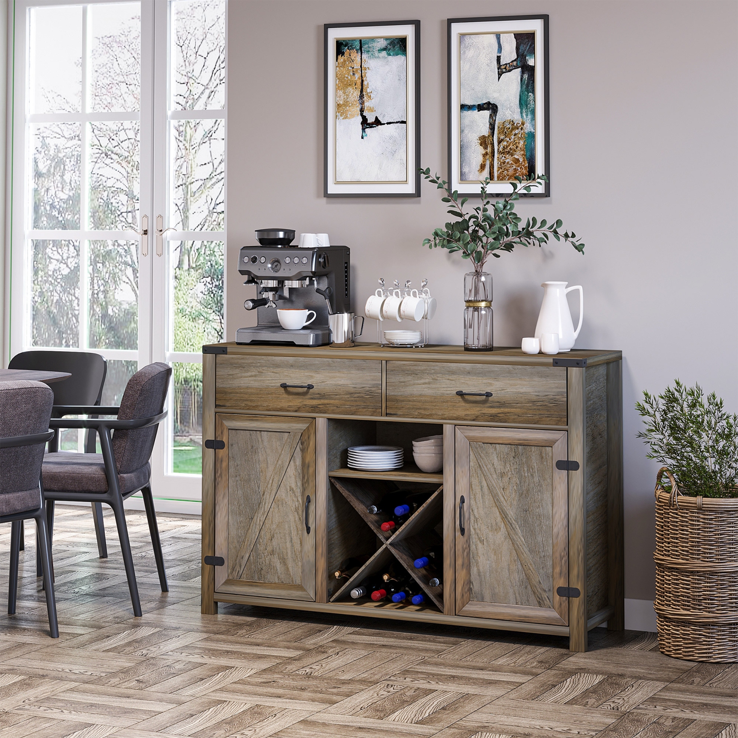 47''W Storage Cabinet, Fluted Sideboard Buffet Cabinet With Storage