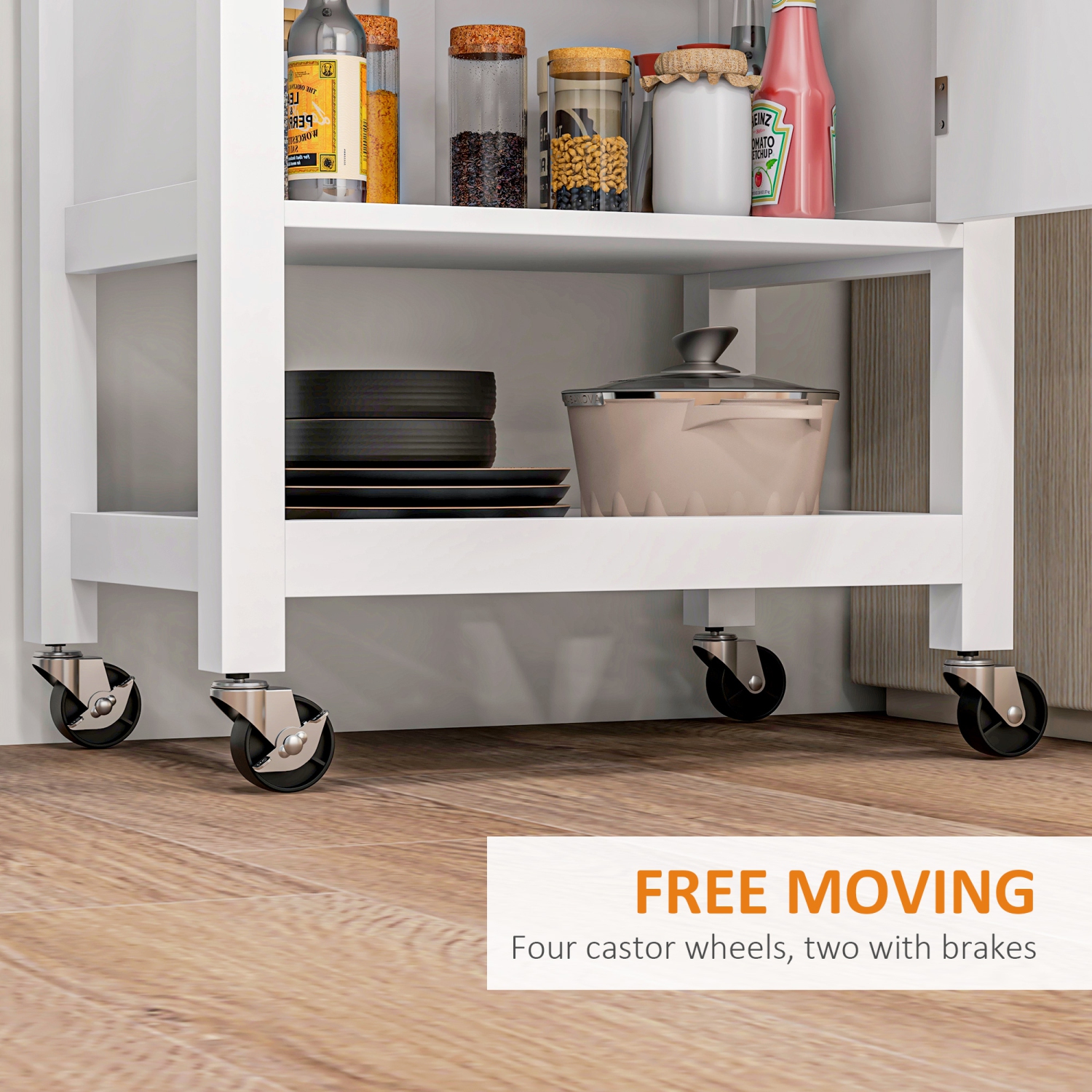 Îlot de cuisine à roulettes avec dessus en bois de HOMCOM, chariot de cuisine sur roulettes avec tiroir, armoire de rangement et porte-serviettes,