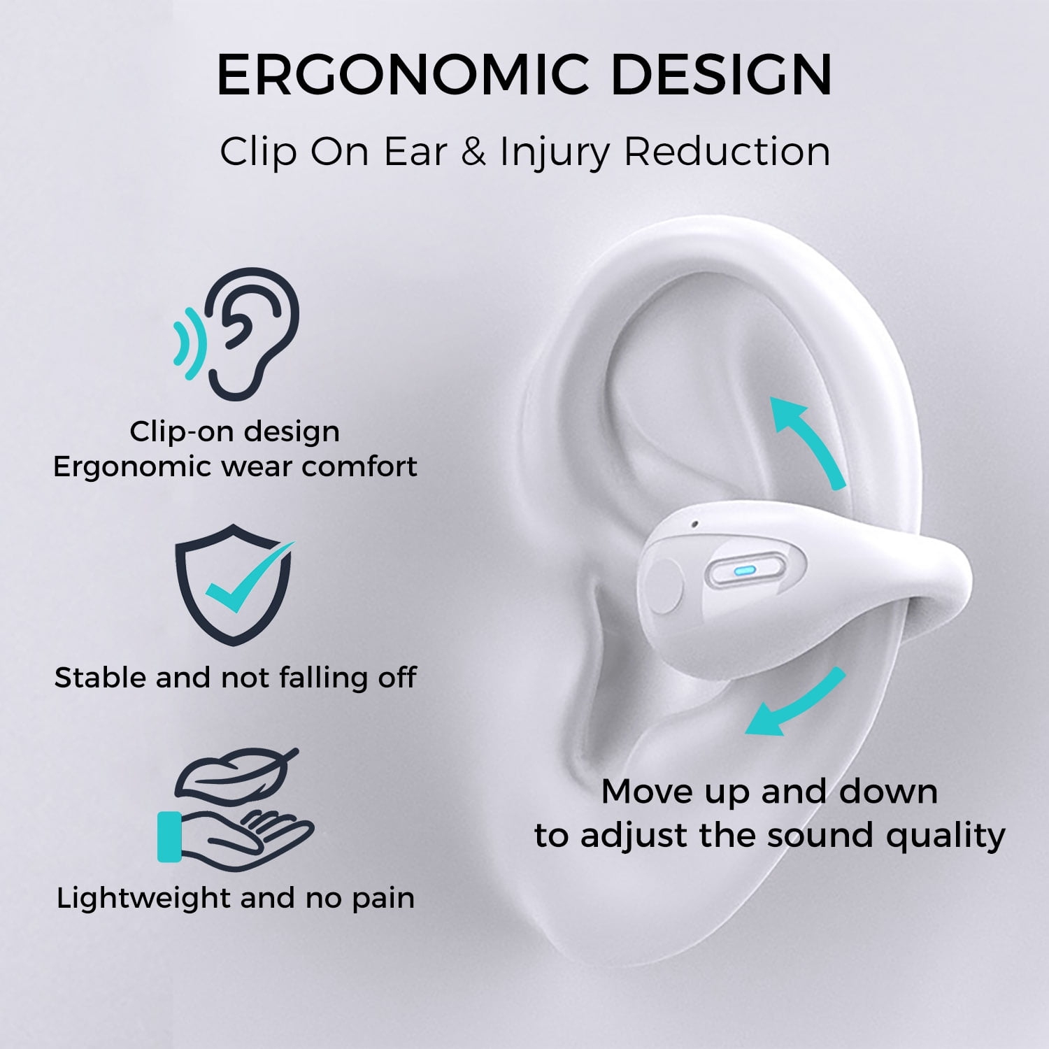 Alpha Digital Wireless TWS Bluetooth 5.3 Earbuds-Open Ear/Clip-on- 18-Hr Playtime, HiFi Stereo, Touch Ctrls, 350mAh Case-White
