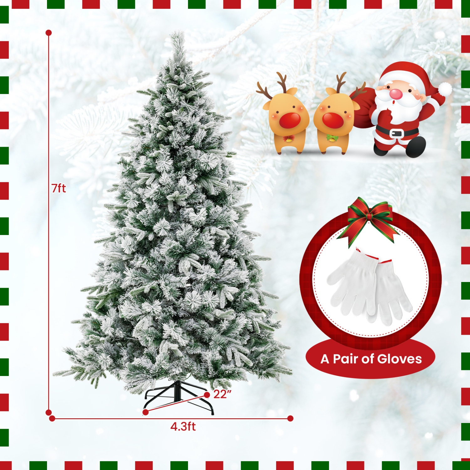 Topbuy 6/7 FT Pre-lit Artificial Christmas Tree Snow-flocked Xmas Tree with 250/300 Warm White LED Lights 752/1096 Mixed Branch Tips