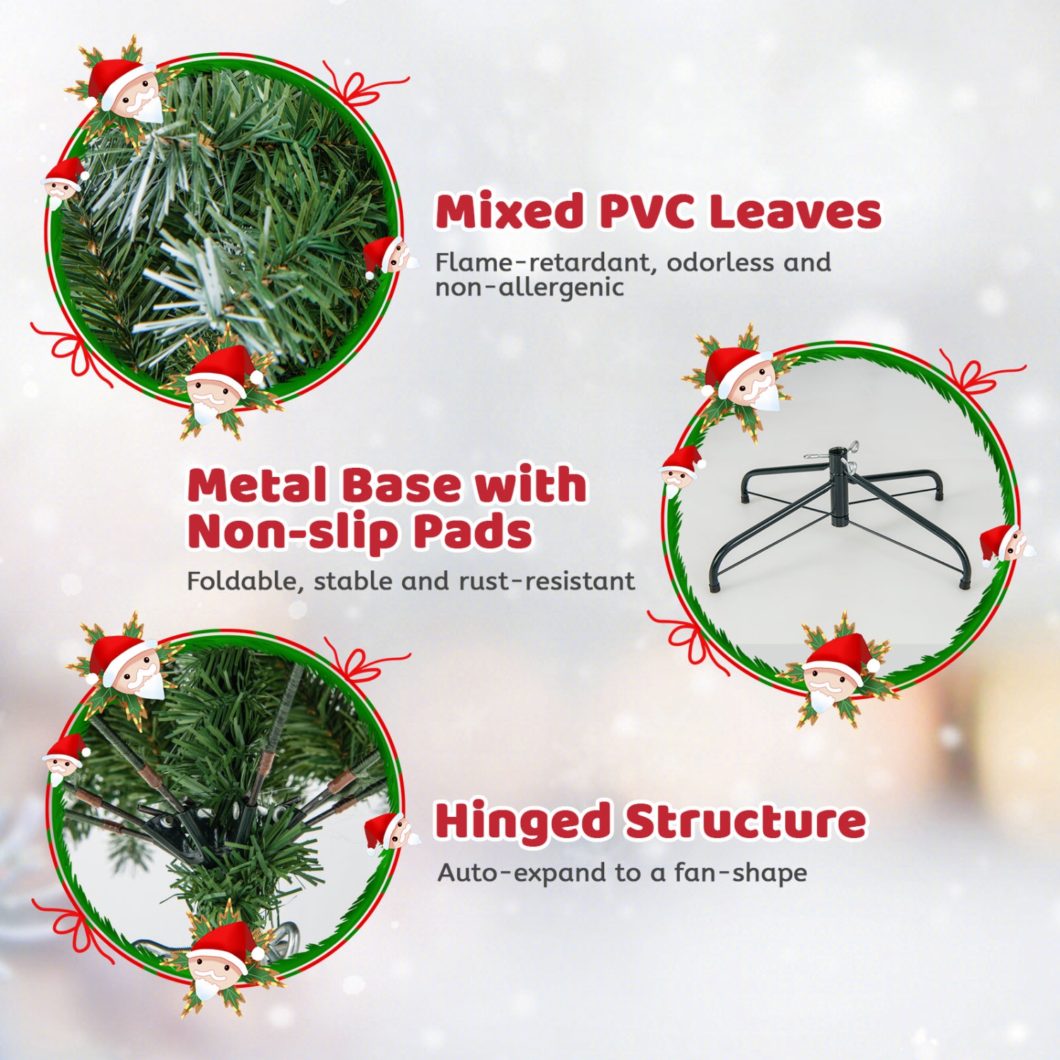 Topbuy 5ft/6.5ft/7.5ft/9ft Pre-lit Artificial Christmas Tree Pre-decorated Hinged Xmas Tree with 450/909/1368/1740 Branch Tips 200/420/560/650 LED