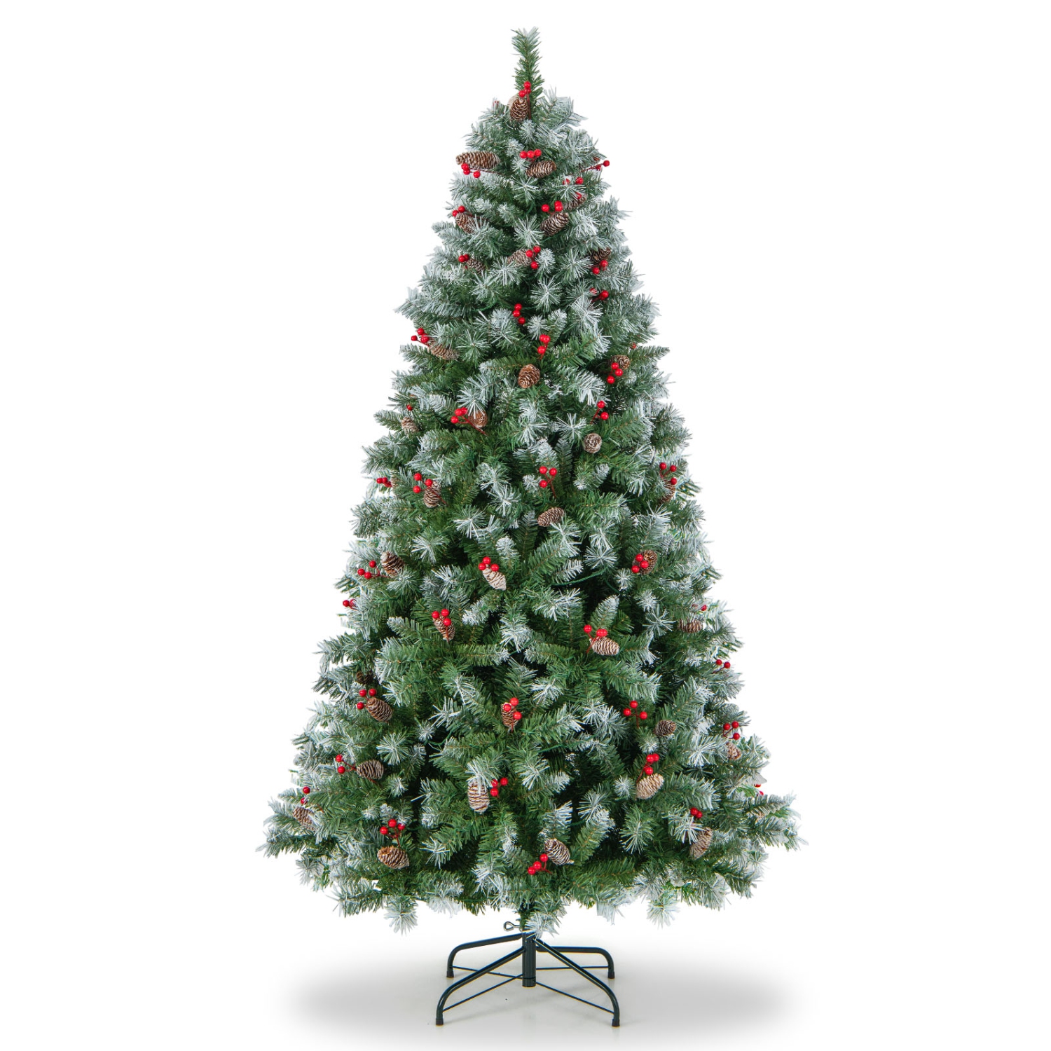 Topbuy 5ft/6.5ft/7.5ft/9ft Pre-lit Artificial Christmas Tree Pre-decorated Hinged Xmas Tree with 450/909/1368/1740 Branch Tips 200/420/560/650 LED