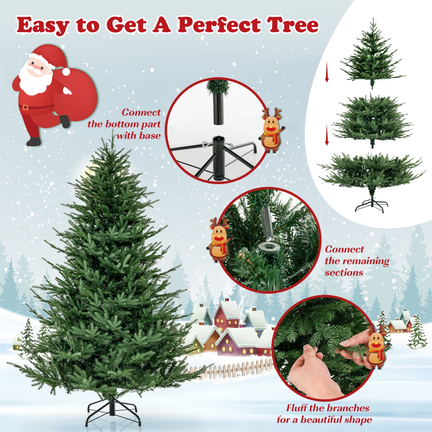 Topbuy 6/7FT Artificial Christmas Tree Pre-lit Xmas Tree with 280/380 Warm White LED Lights 8 Lighting Modes 788/1130 PE & PVC Branch Tips