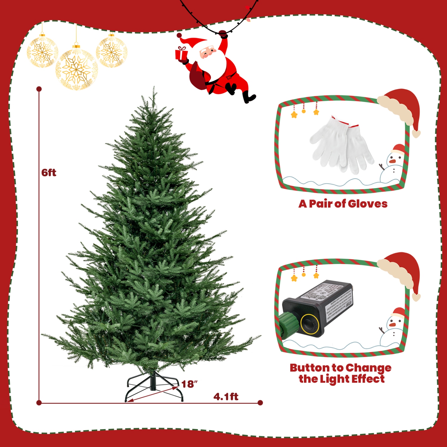 Topbuy 6/7FT Artificial Christmas Tree Pre-lit Xmas Tree with 280/380 Warm White LED Lights 8 Lighting Modes 788/1130 PE & PVC Branch Tips